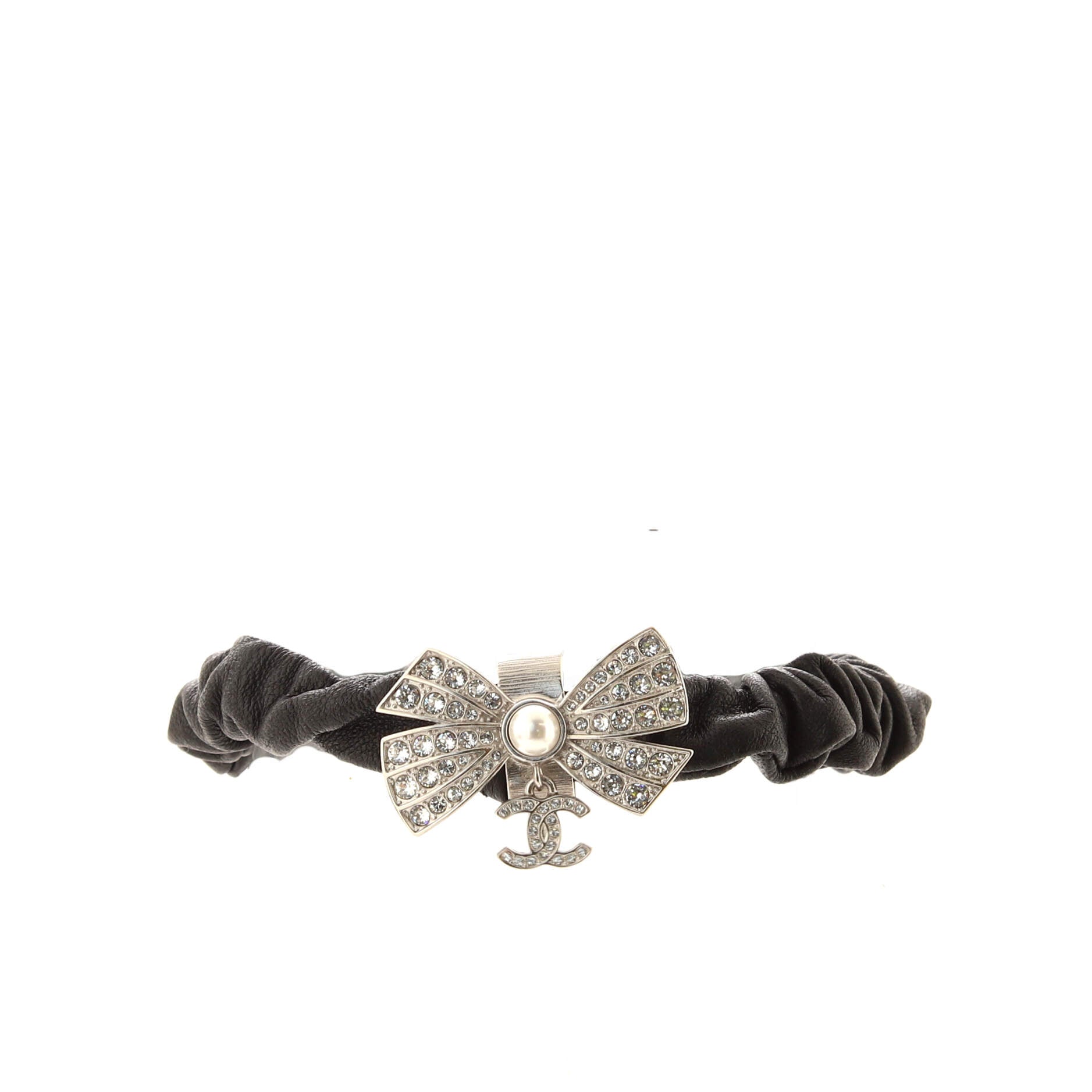 CC Dangle Bow Scrunchie Crystal and Lambskin