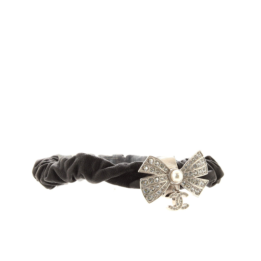 CC Dangle Bow Scrunchie Crystal and Lambskin