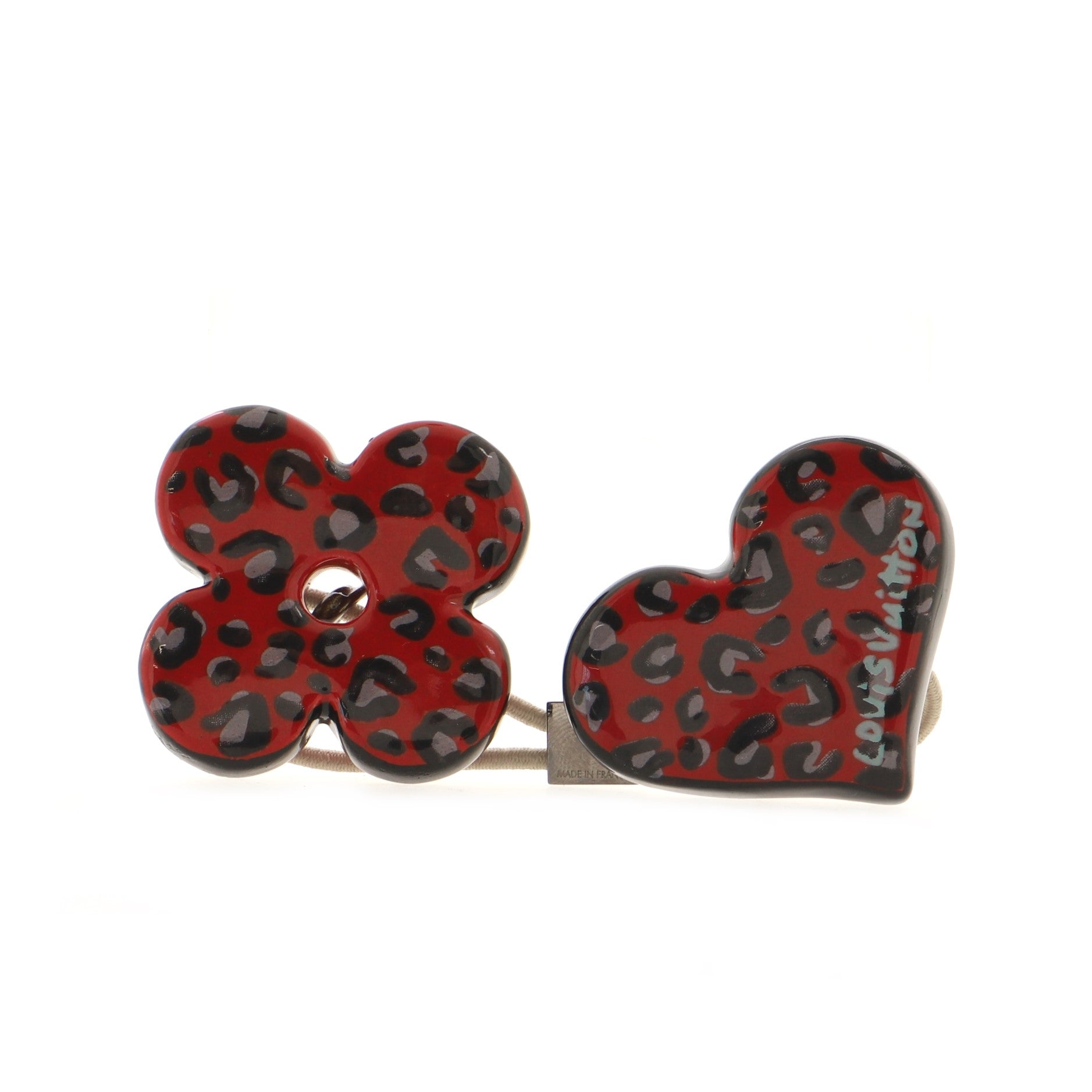 Flower and Heart Hair Tie Printed Enamel and Metal