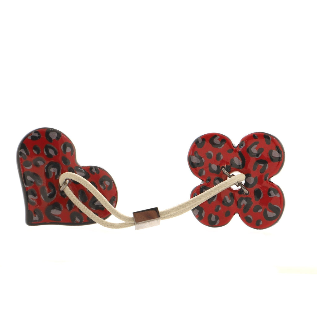 Flower and Heart Hair Tie Printed Enamel and Metal