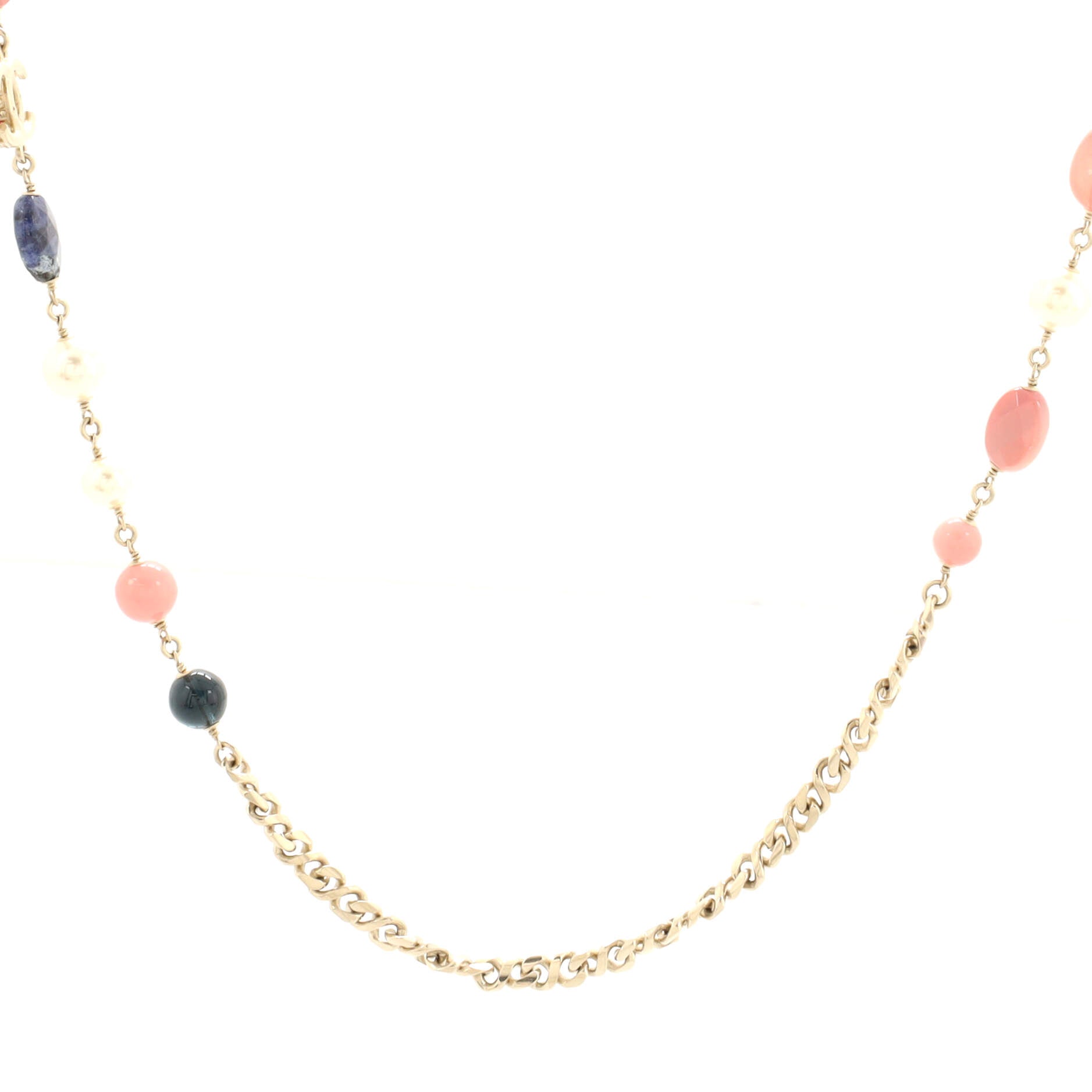 CC Long Necklace Faux Pearls, Beads, Stones and Metal with Enamel
