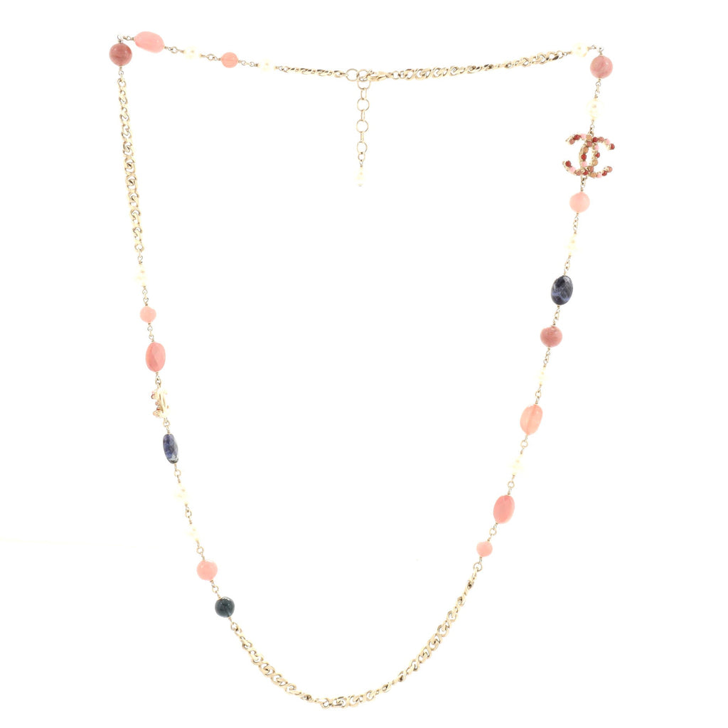 CC Long Necklace Faux Pearls, Beads, Stones and Metal with Enamel