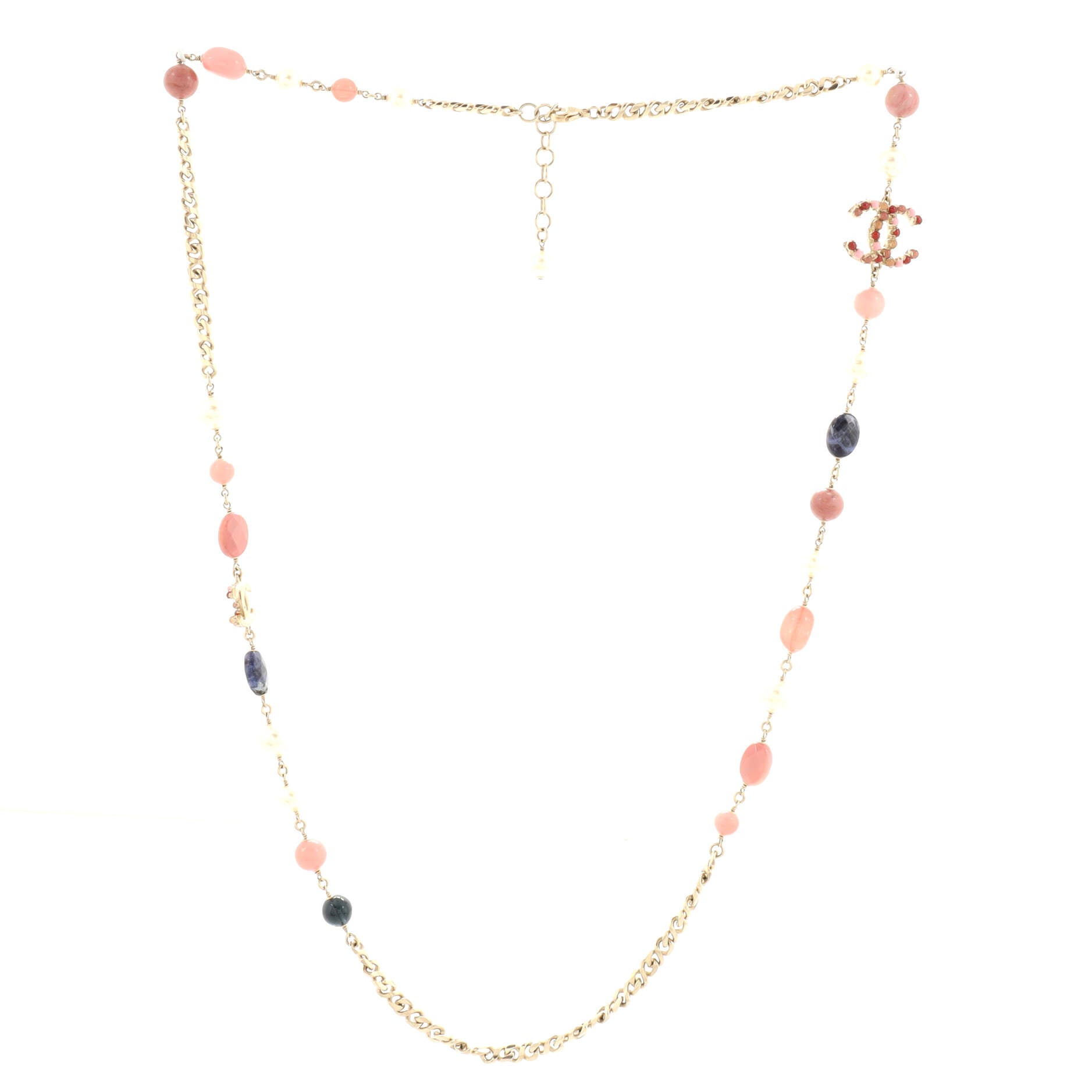 CC Long Necklace Faux Pearls, Beads, Stones and Metal with Enamel