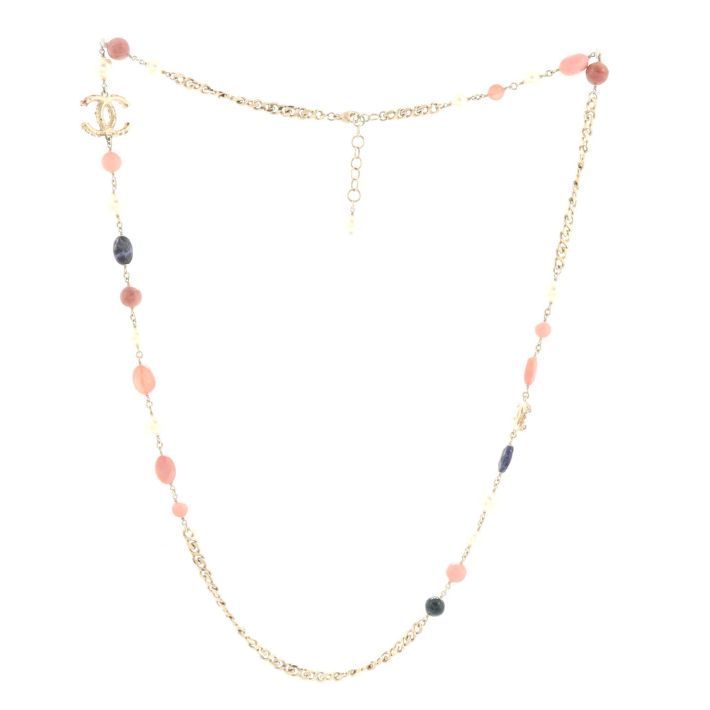 CC Long Necklace Faux Pearls, Beads, Stones and Metal with Enamel