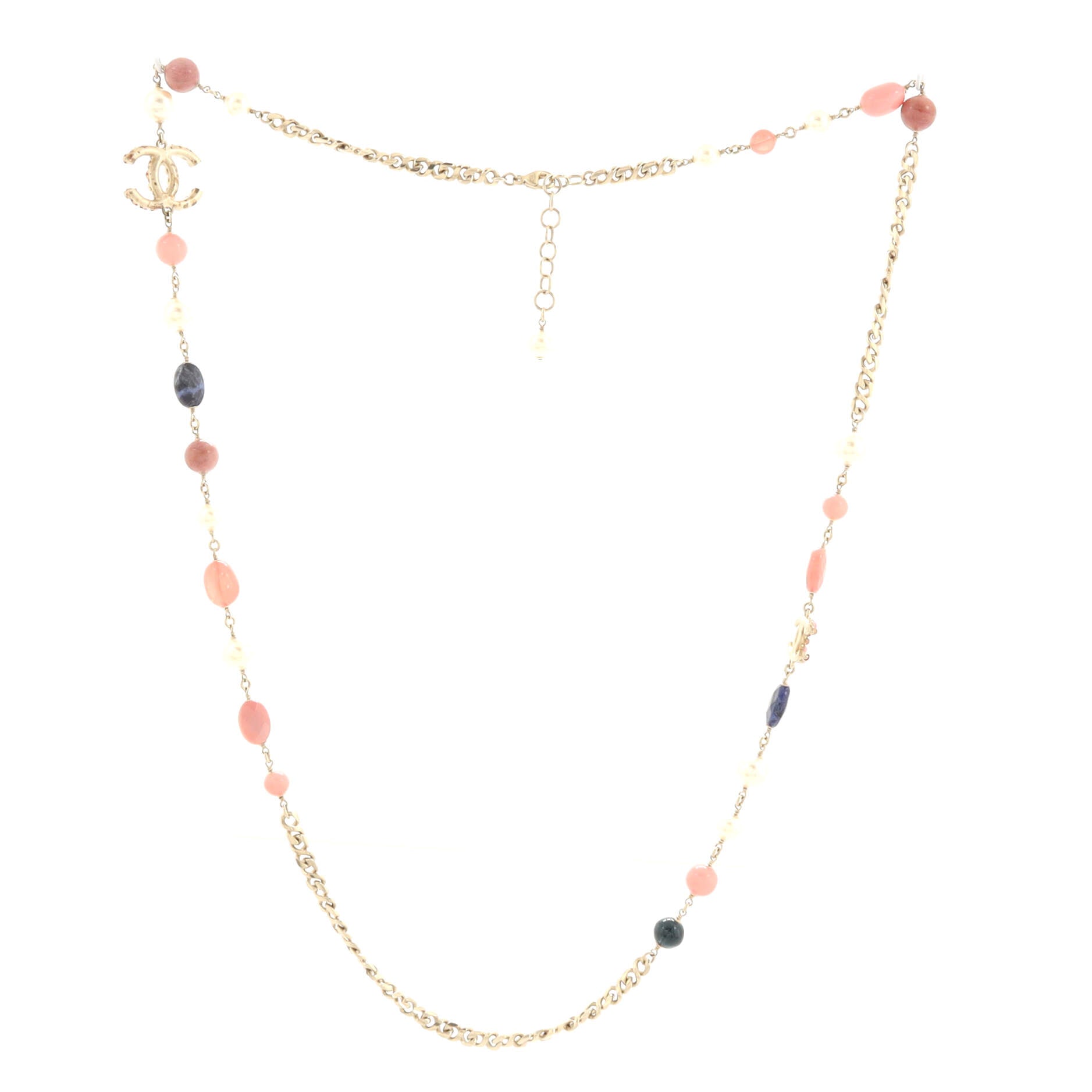 CC Long Necklace Faux Pearls, Beads, Stones and Metal with Enamel