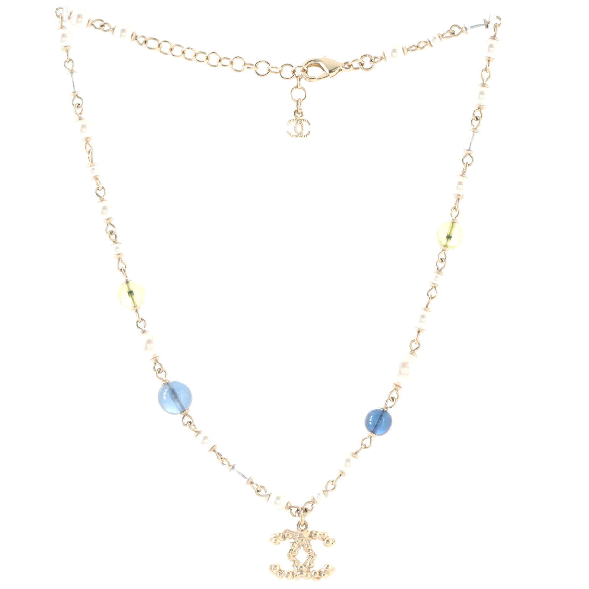 CC Station Long Necklace Metal and Faux Pearls with Beads and Crystals