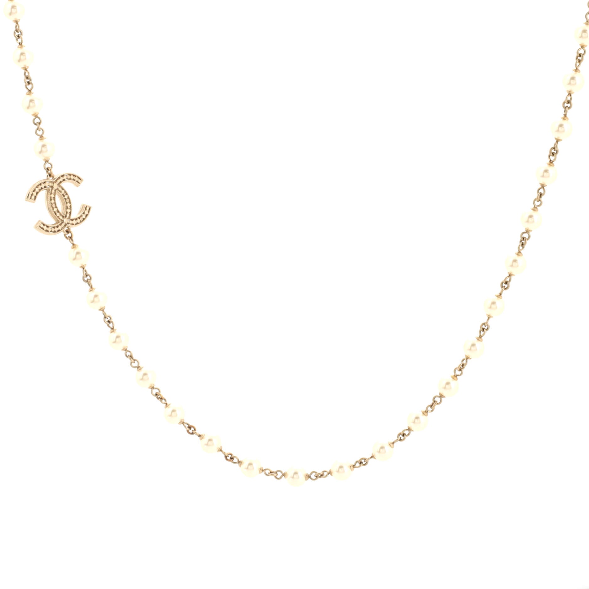 CC Station Long Necklace Metal with Faux Pearls
