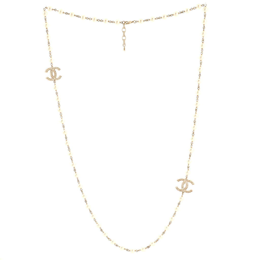 CC Station Long Necklace Metal with Faux Pearls