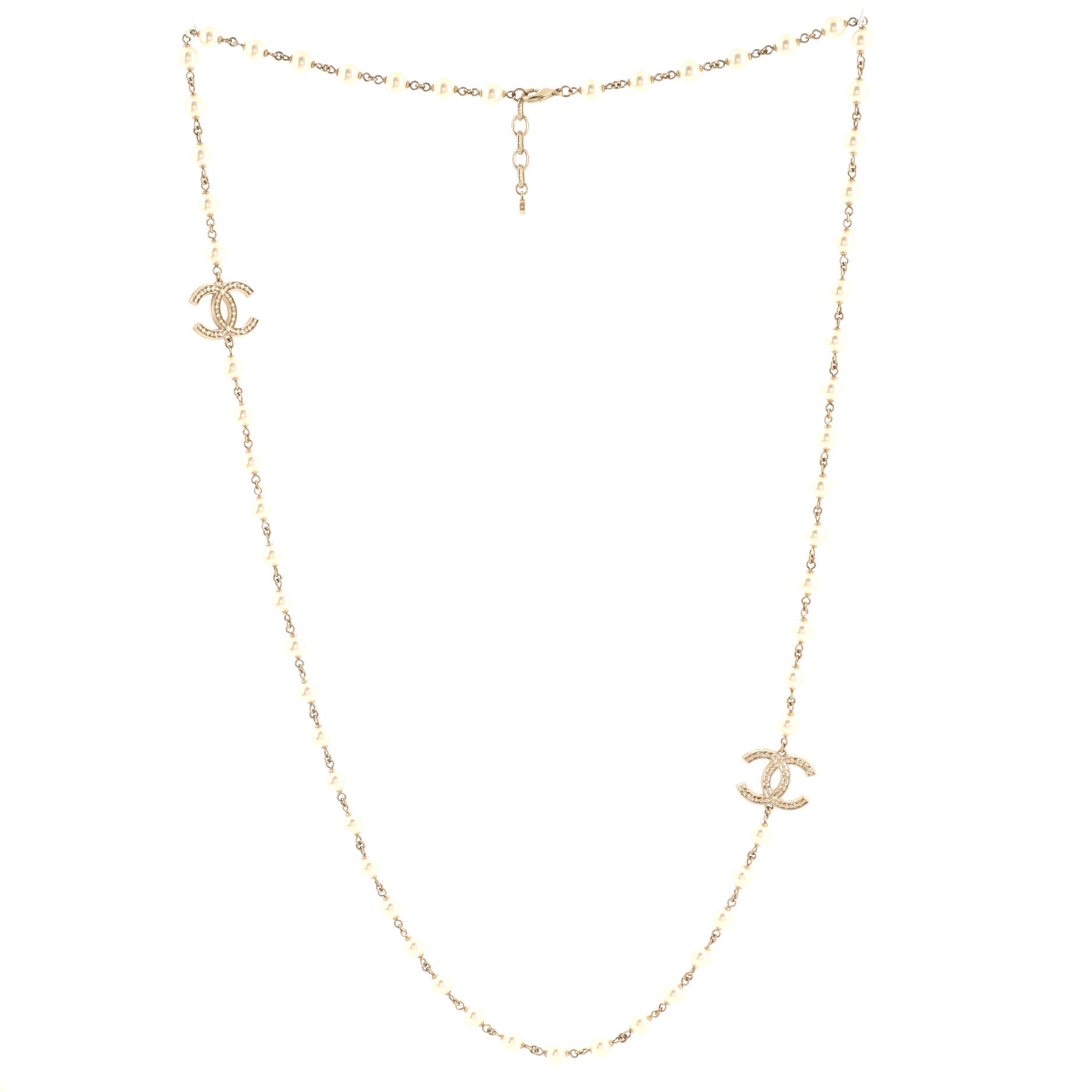 CC Station Long Necklace Metal with Faux Pearls