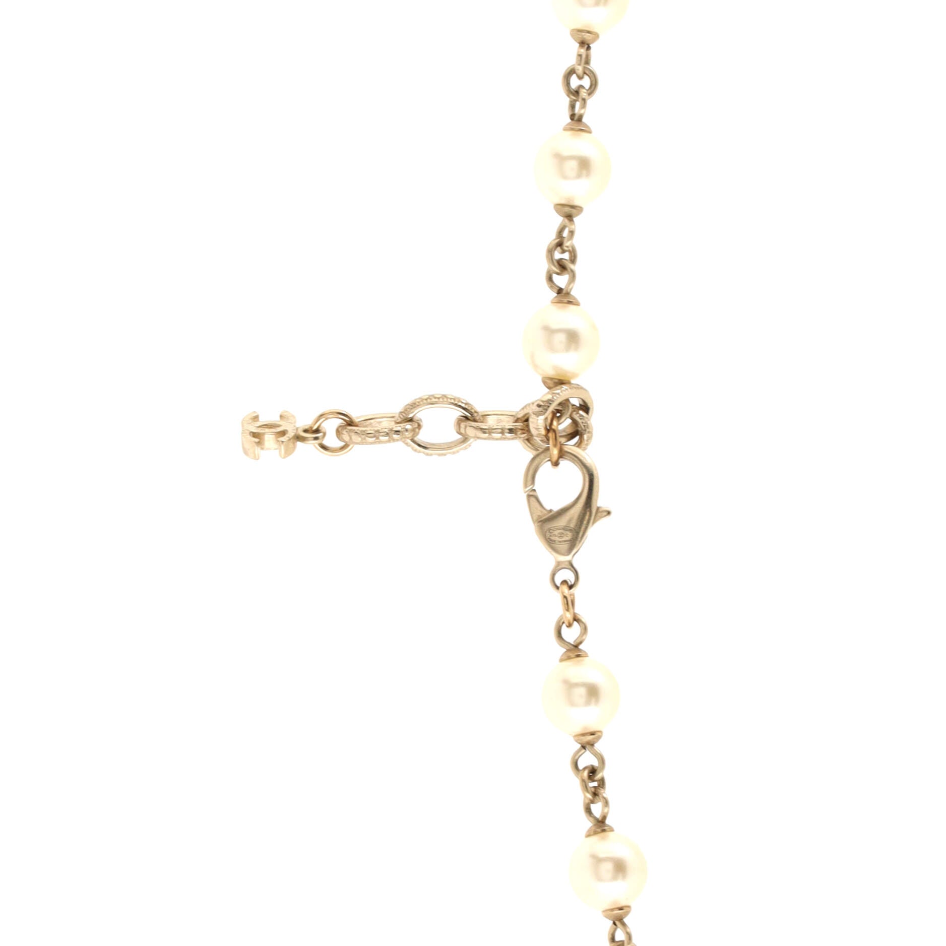 CC Station Long Necklace Metal with Faux Pearls