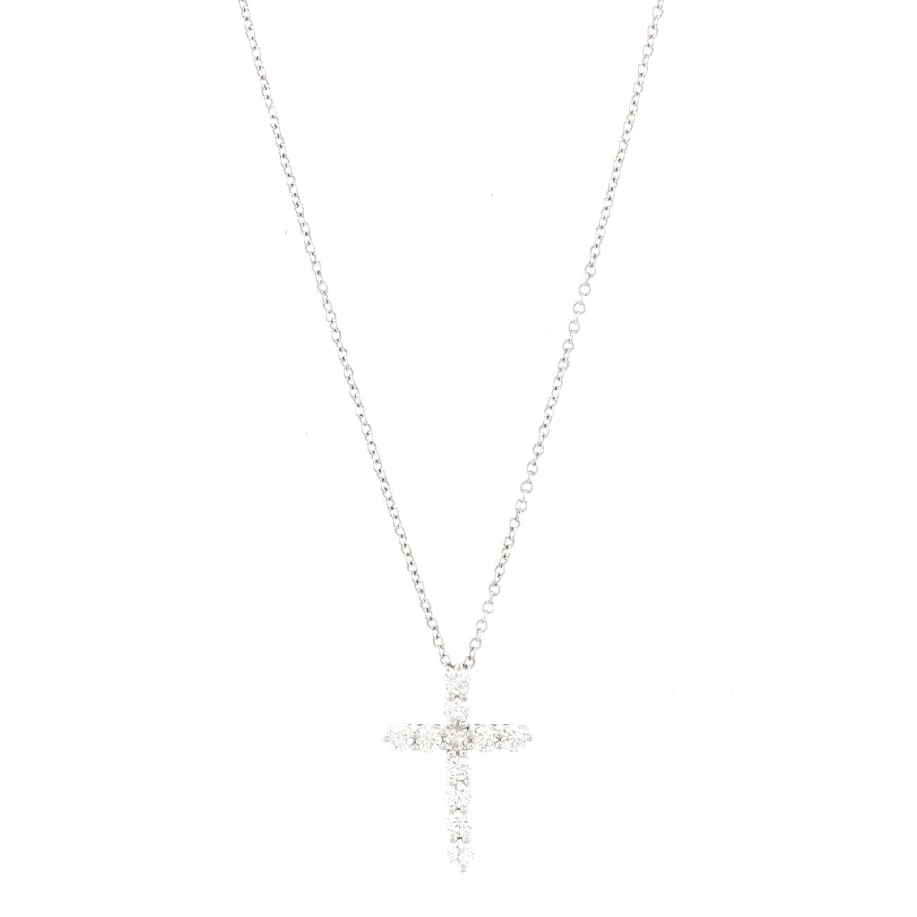 Cross Pendant Necklace Platinum and Diamonds Small