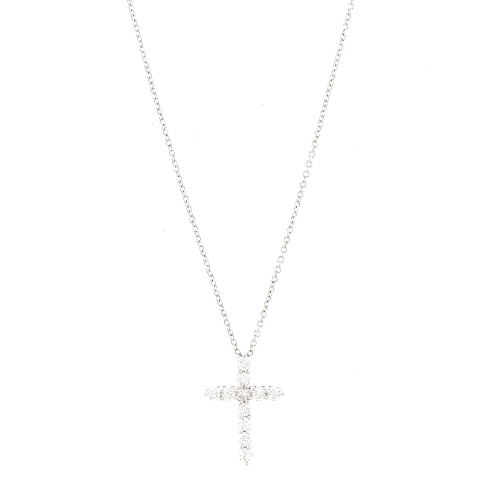 Cross Pendant Necklace Platinum and Diamonds Small