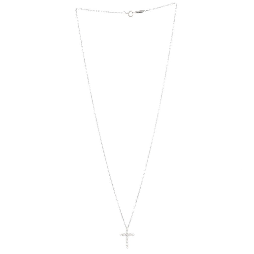 Cross Pendant Necklace Platinum and Diamonds Small