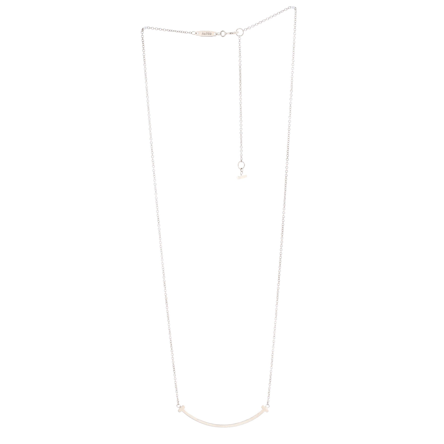 T Smile Pendant Necklace 18K White Gold Small