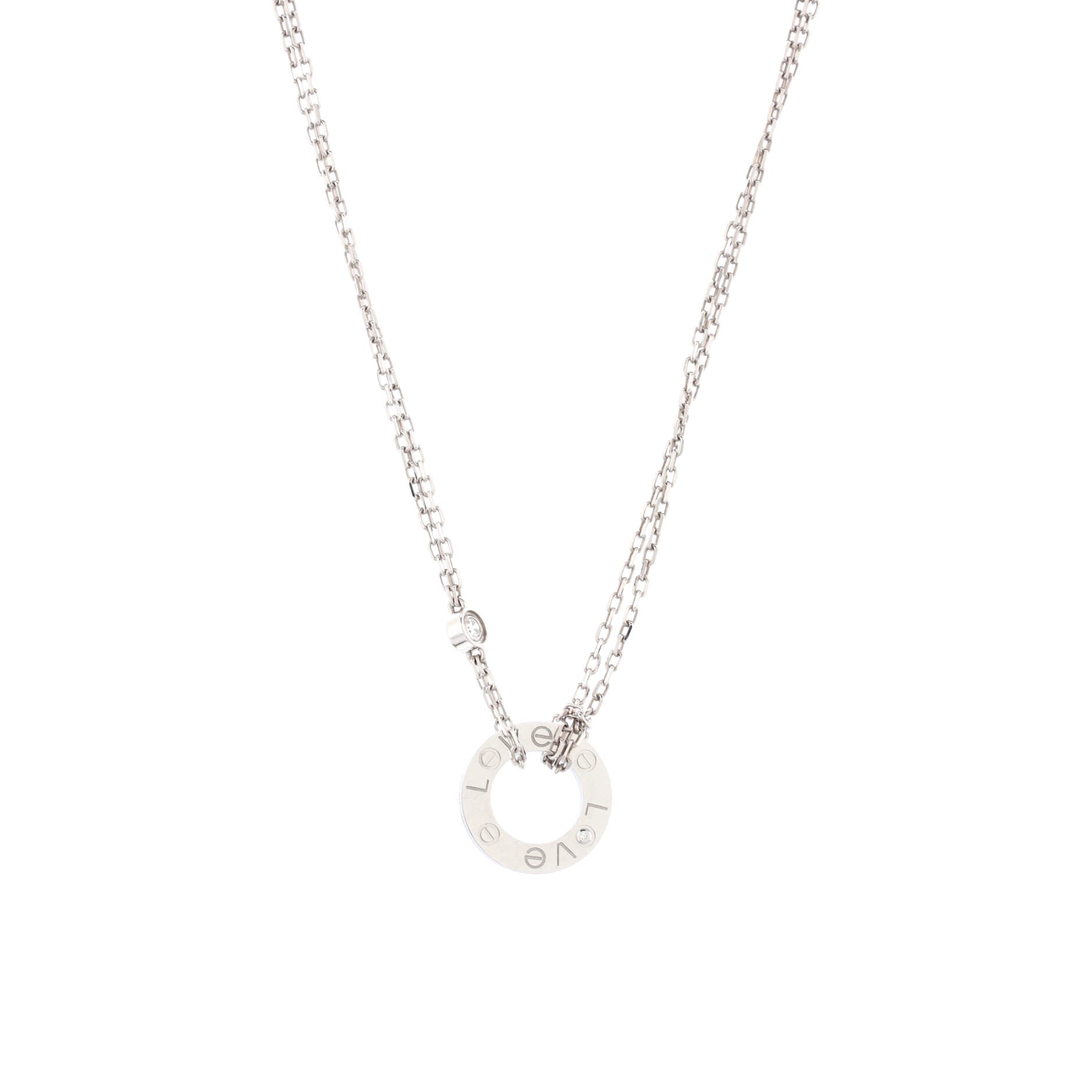 2 Diamonds Love Pendant Necklace 18K White Gold