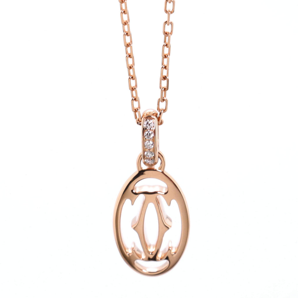Logo Double C Pendant Necklace 18K Rose Gold with Diamonds