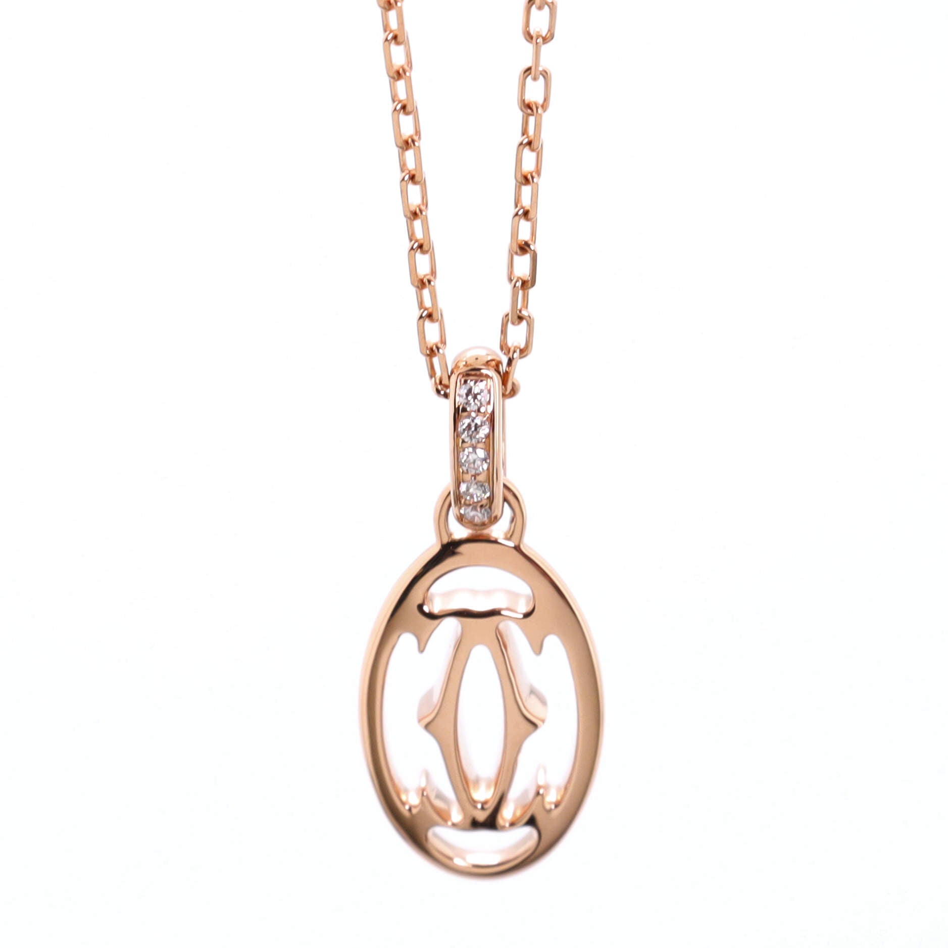 Logo Double C Pendant Necklace 18K Rose Gold with Diamonds