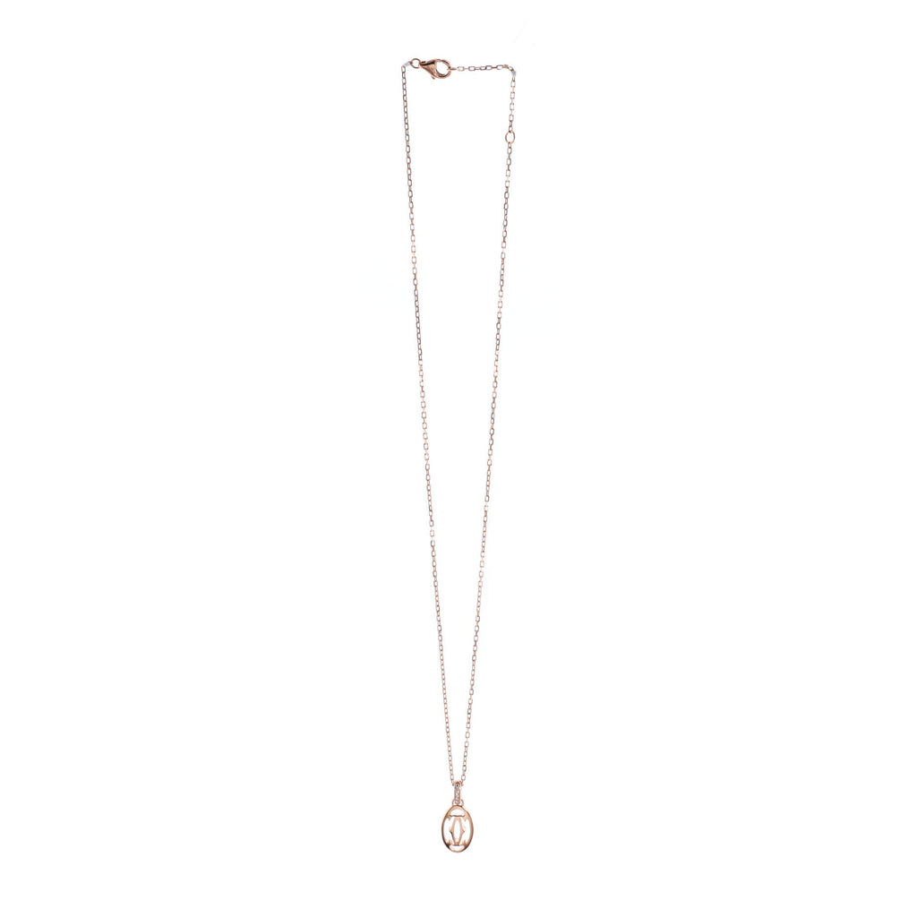 Logo Double C Pendant Necklace 18K Rose Gold with Diamonds