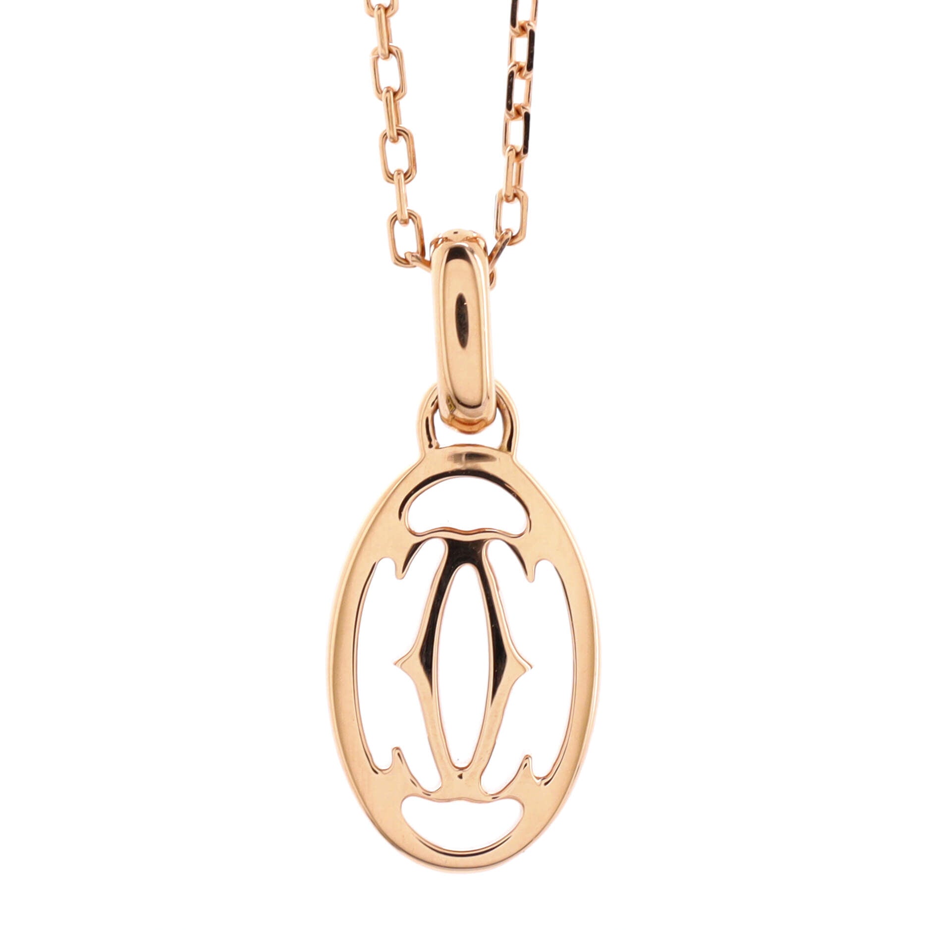 Logo Double C Pendant Necklace 18K Rose Gold with Diamonds