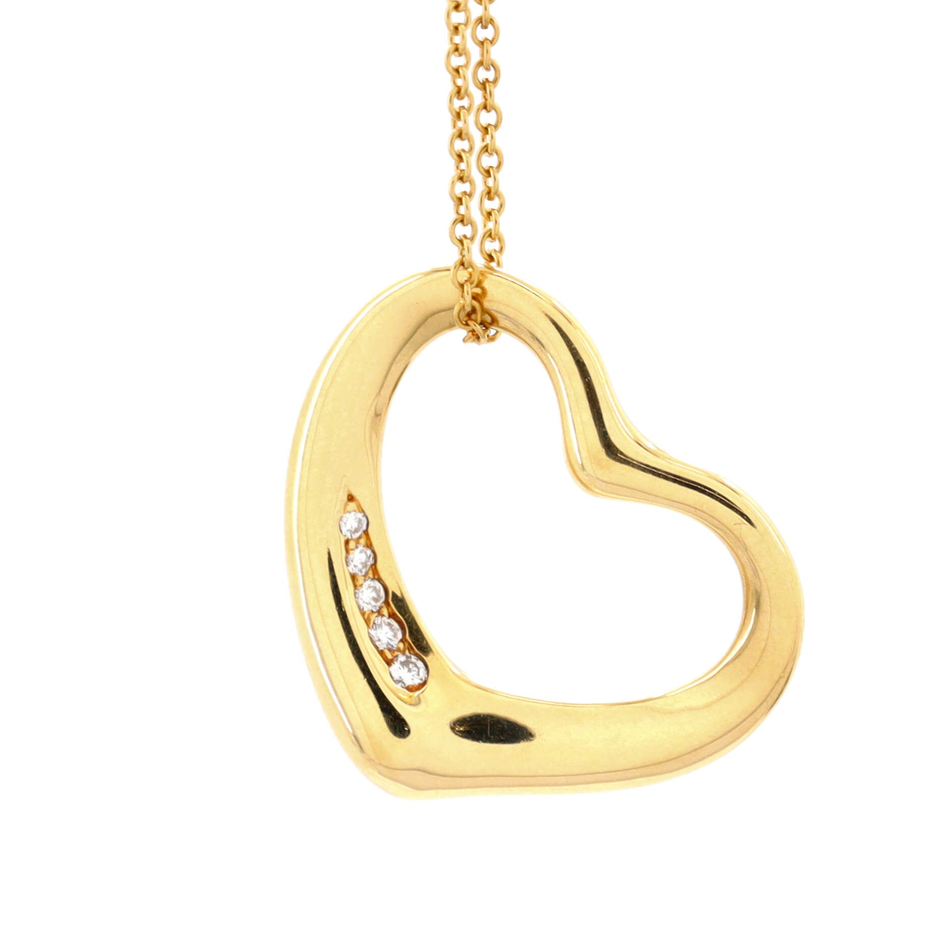 Elsa Peretti Open Heart Pendant Necklace 18K Yellow Gold with Diamonds 22mm