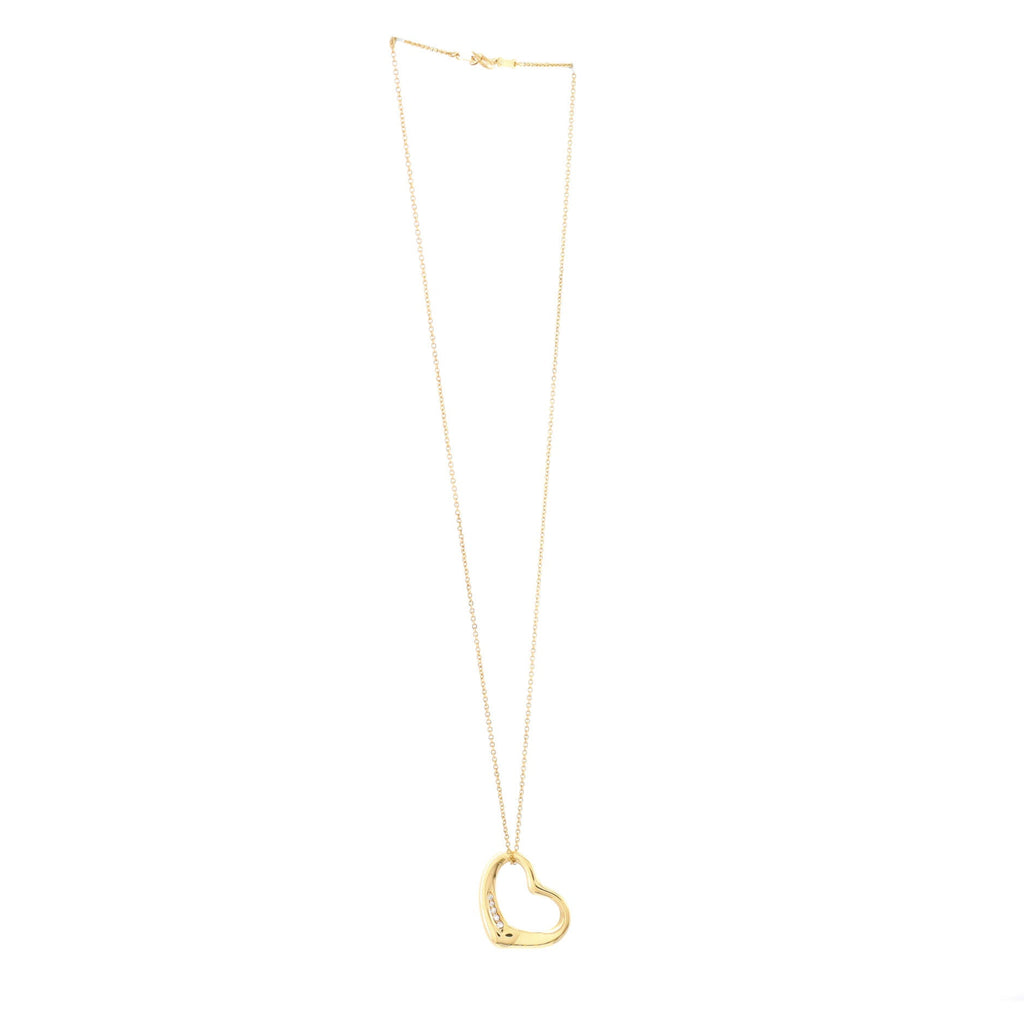 Elsa Peretti Open Heart Pendant Necklace 18K Yellow Gold with Diamonds 22mm
