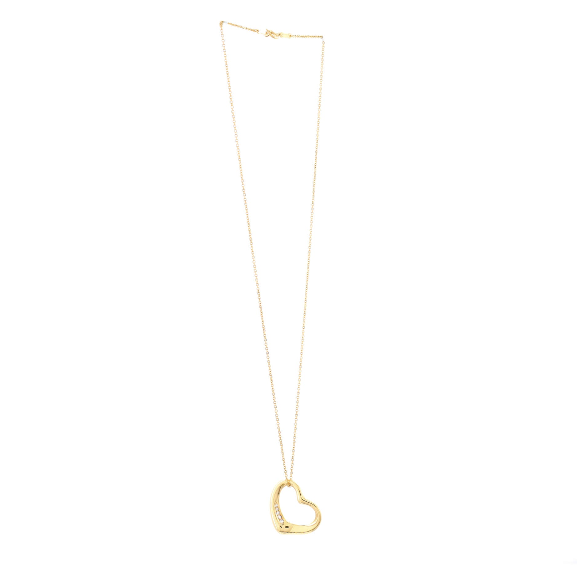 Elsa Peretti Open Heart Pendant Necklace 18K Yellow Gold with Diamonds 22mm