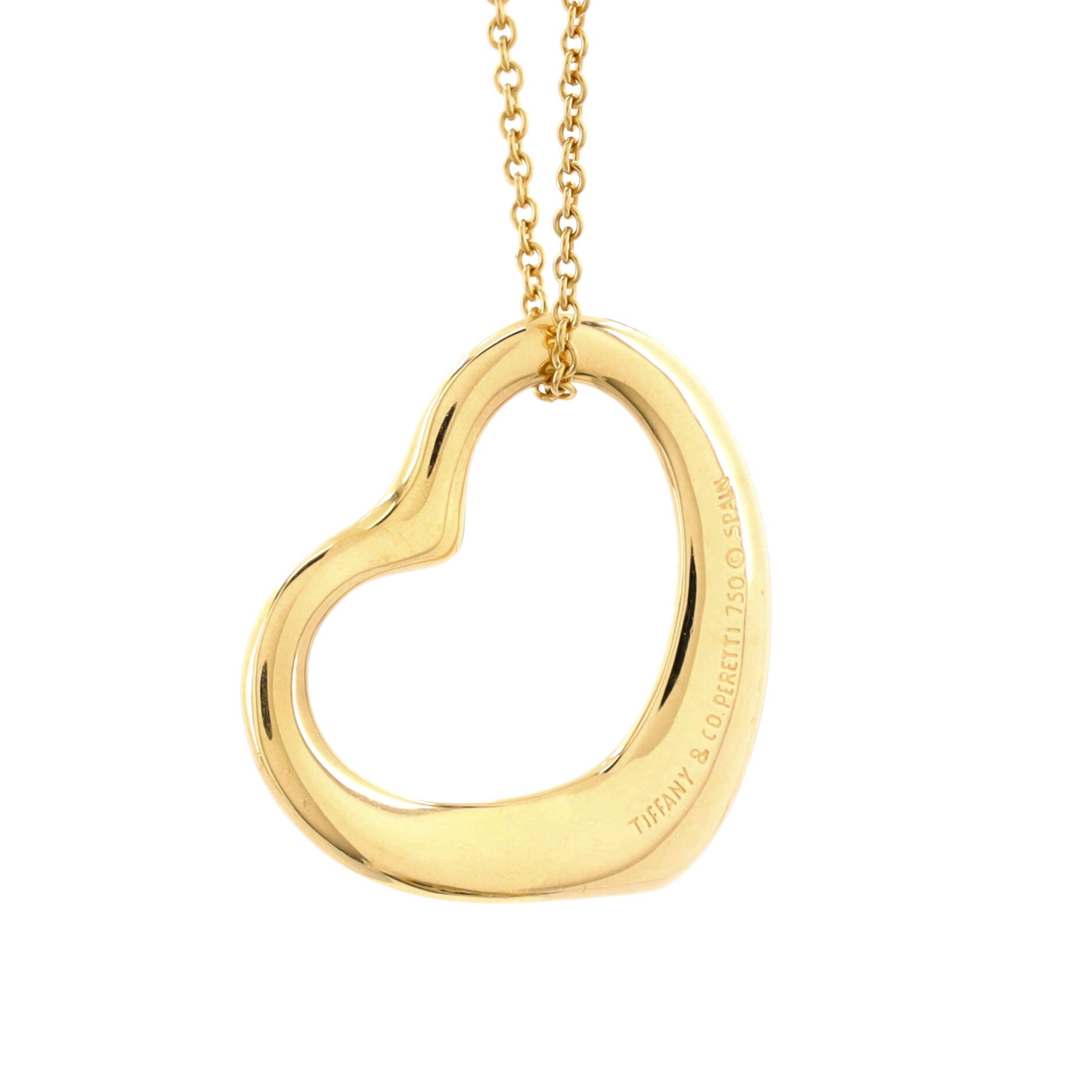 Elsa Peretti Open Heart Pendant Necklace 18K Yellow Gold with Diamonds 22mm