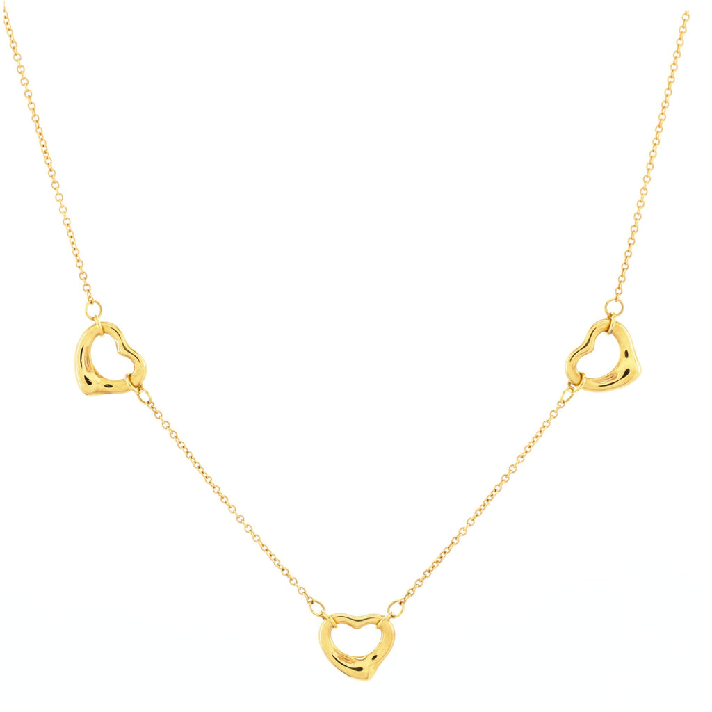 Elsa Peretti 3 Motifs Open Heart Necklace 18K Yellow Gold