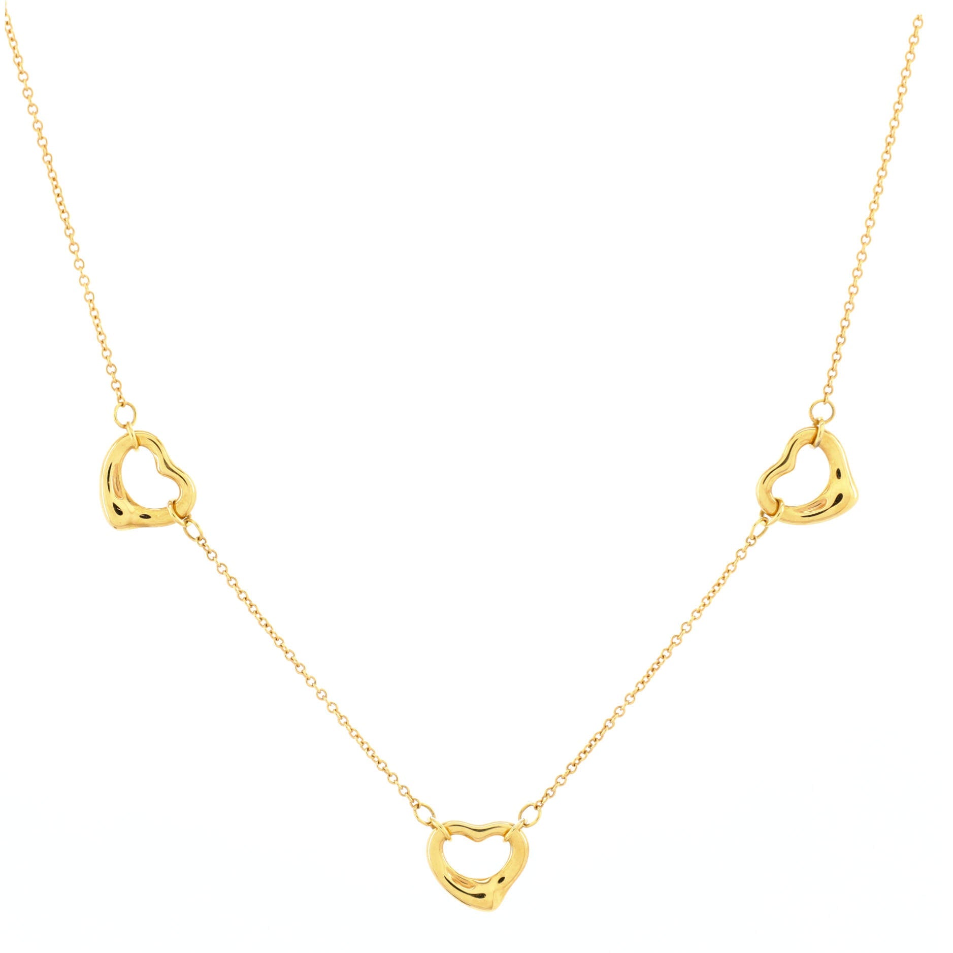 Elsa Peretti 3 Motifs Open Heart Necklace 18K Yellow Gold