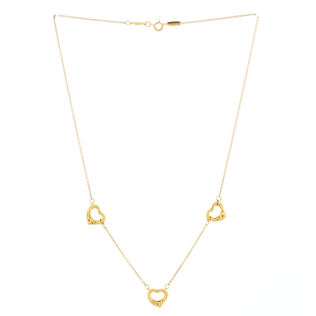 Elsa Peretti 3 Motifs Open Heart Necklace 18K Yellow Gold