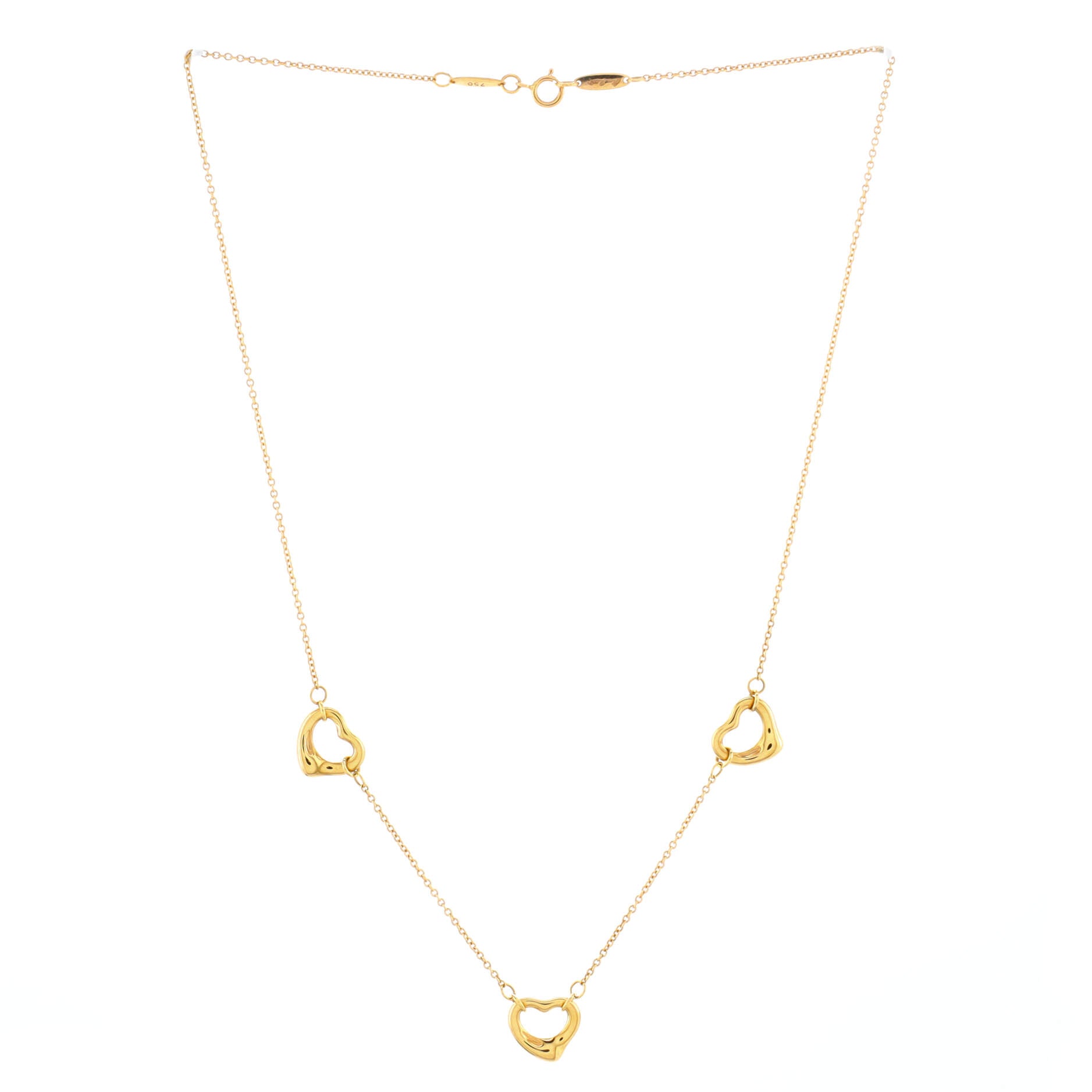 Elsa Peretti 3 Motifs Open Heart Necklace 18K Yellow Gold