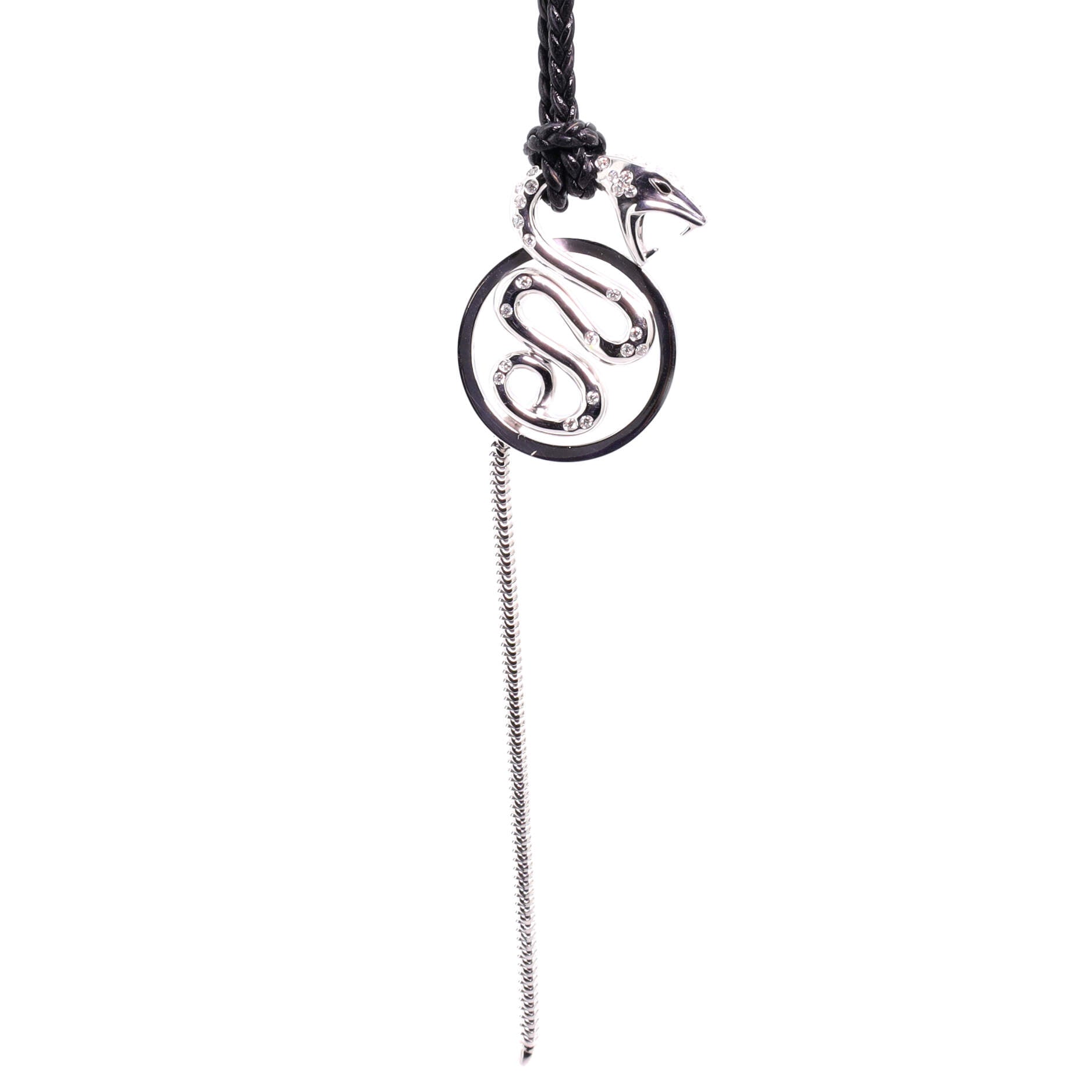 Kaa Snake Braided Necklace 18K White Gold and Diamonds with Cord