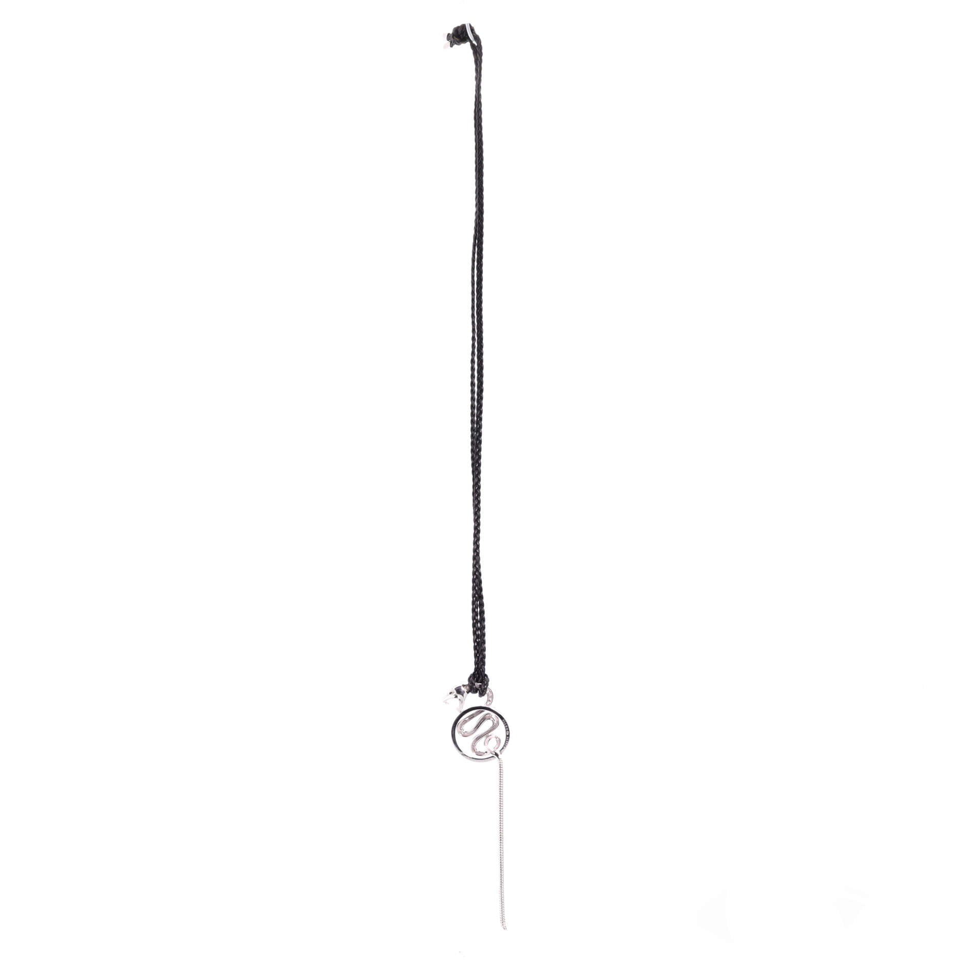 Kaa Snake Braided Necklace 18K White Gold and Diamonds with Cord