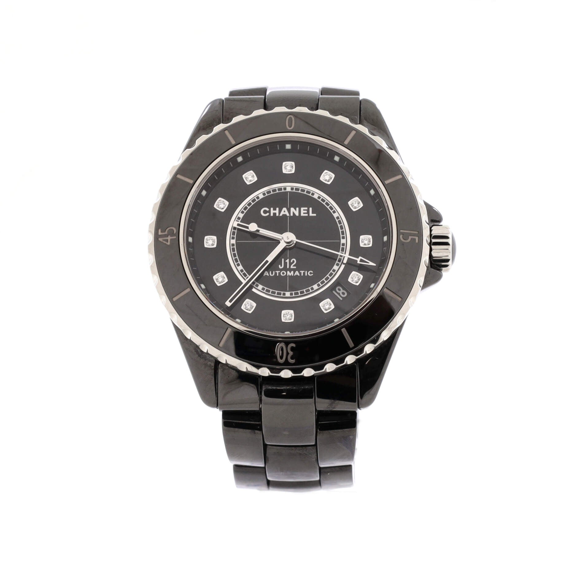 J12 Automatic Watch Ceramic and Stainless Steel with Diamond Markers 38