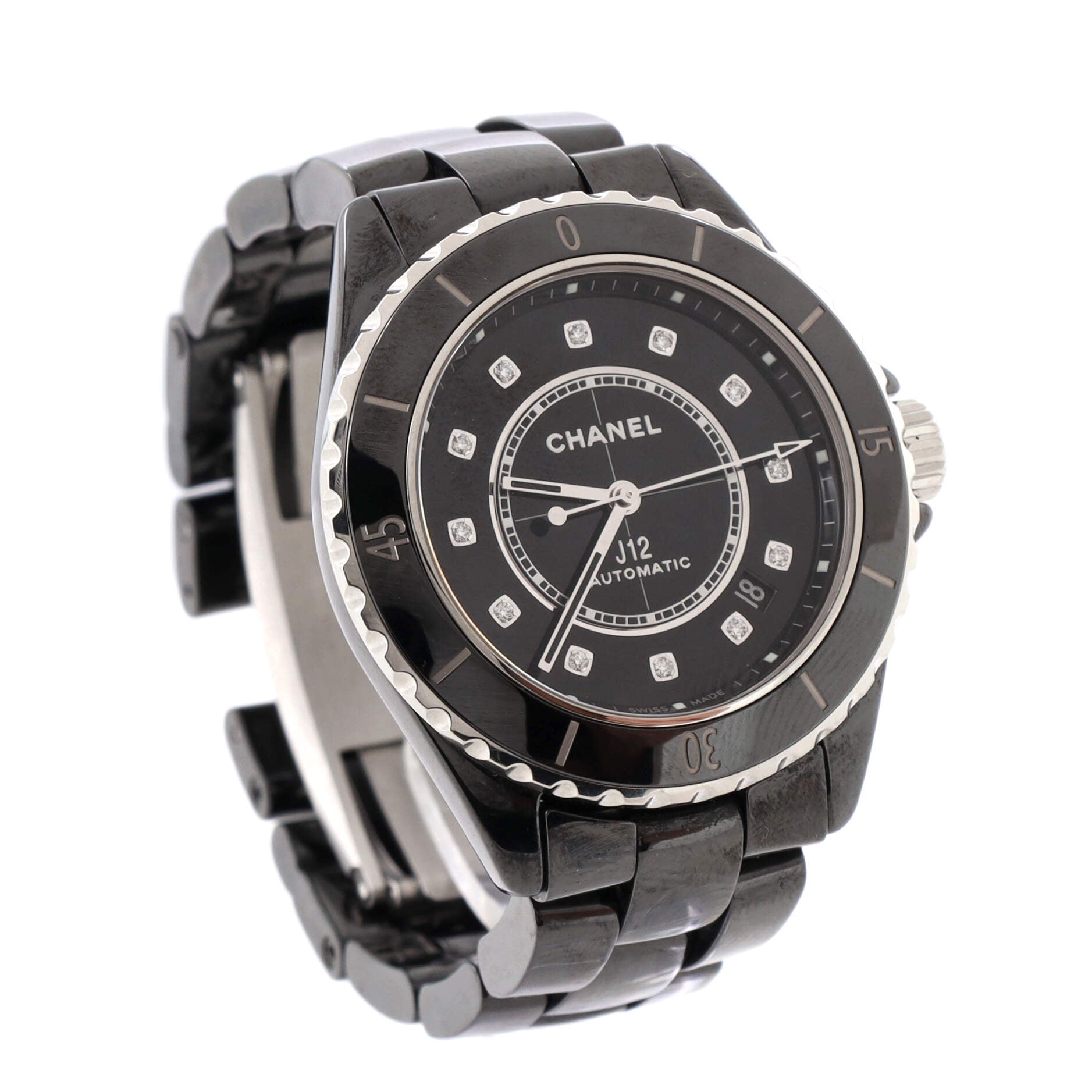 J12 Automatic Watch Ceramic and Stainless Steel with Diamond Markers 38