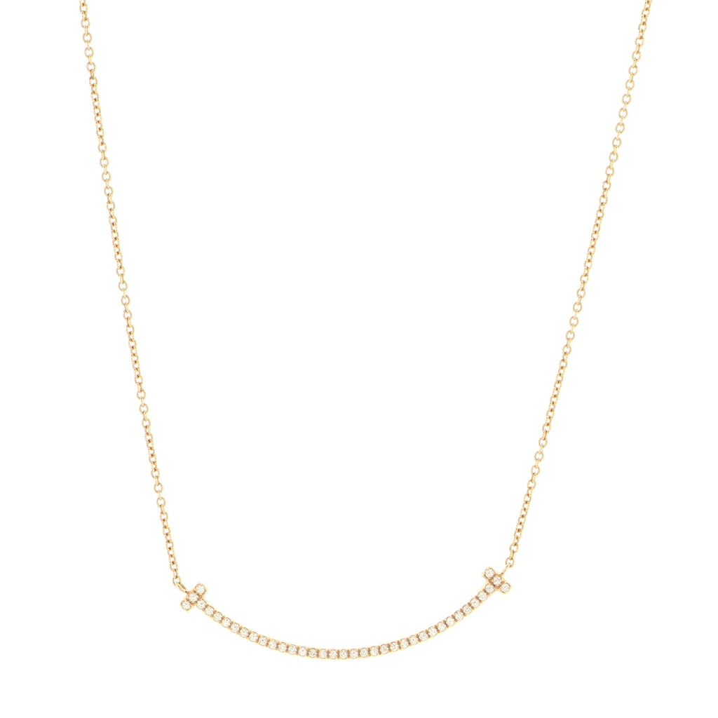 T Smile Pendant Necklace 18K Rose Gold with Diamonds Small