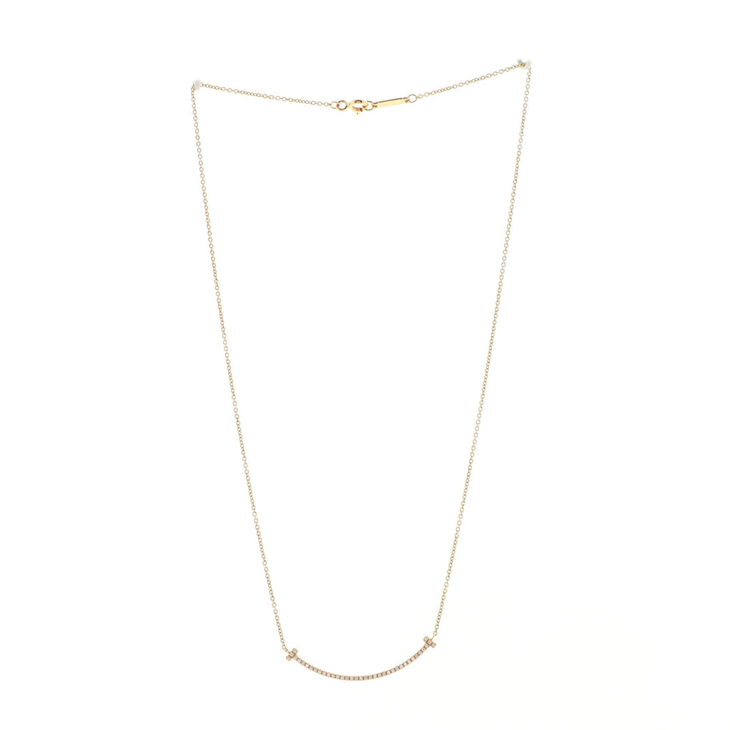 T Smile Pendant Necklace 18K Rose Gold with Diamonds Small