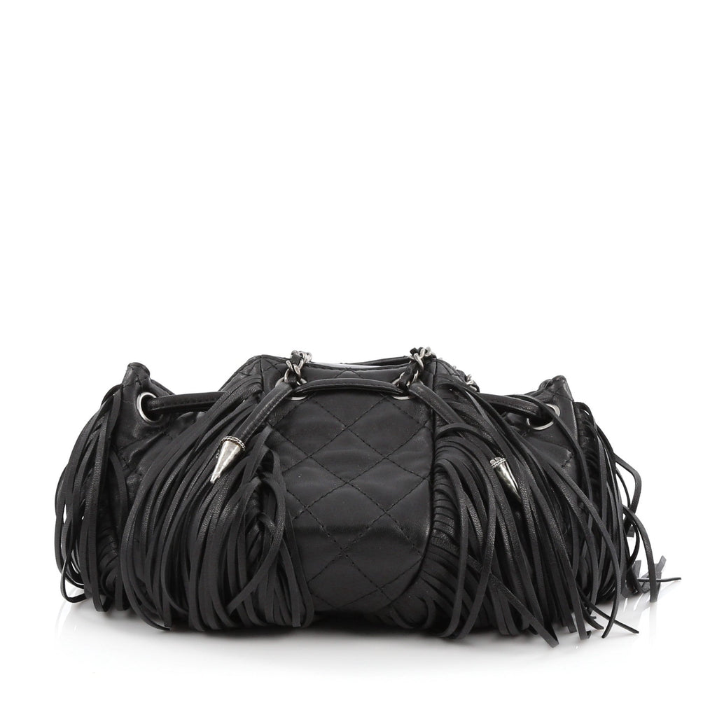 Paris-Dallas Drawstring Fringe Shoulder Bag Quilted Leather Mini