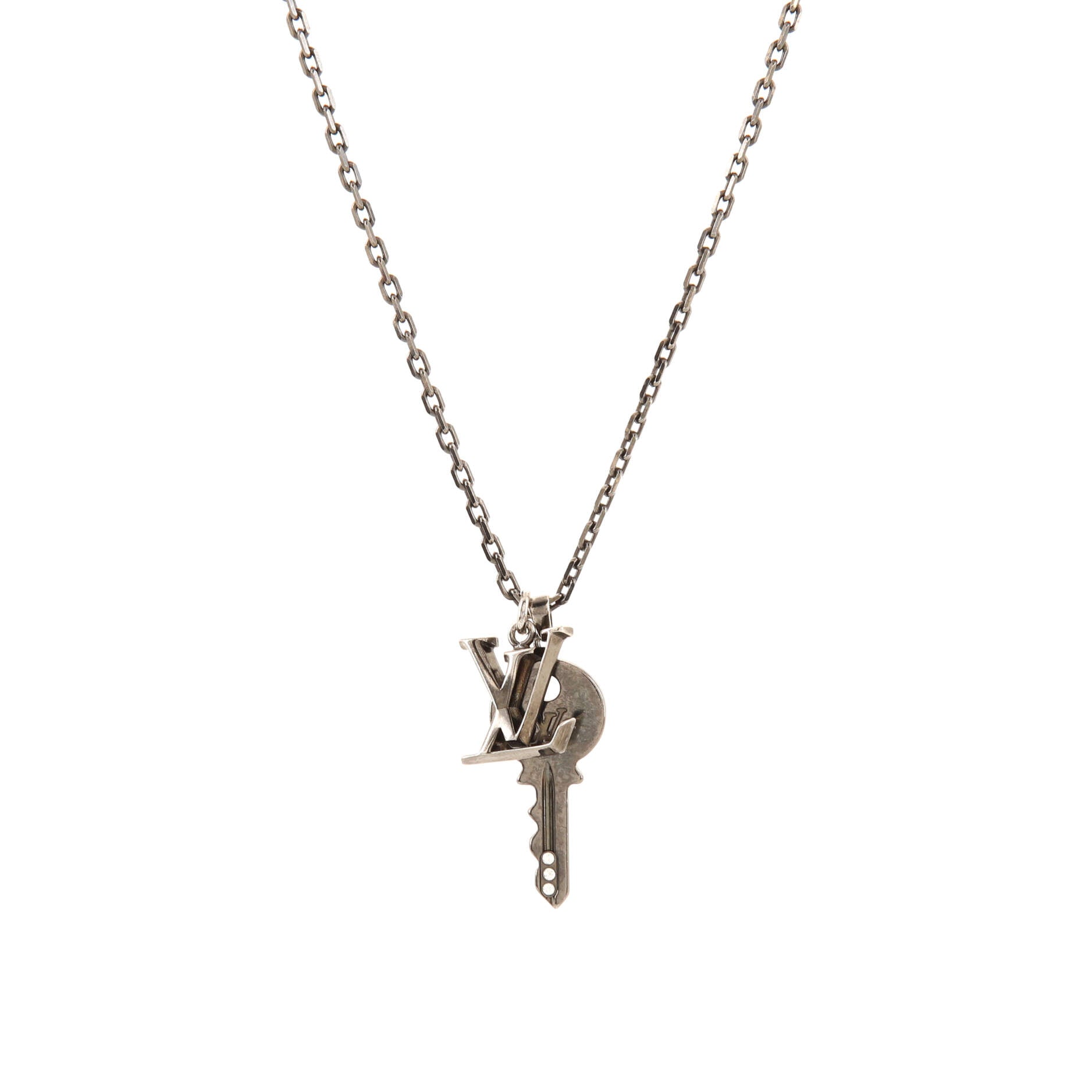 LV Initials Key Pendant Necklace Metal with Crystals