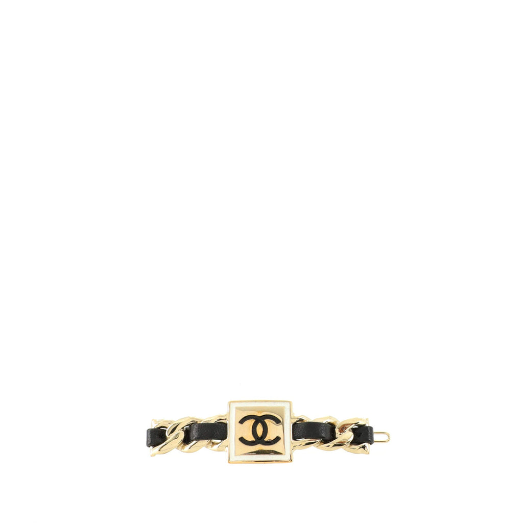 Square CC Chain Hair Clip Barrette Metal with Leather