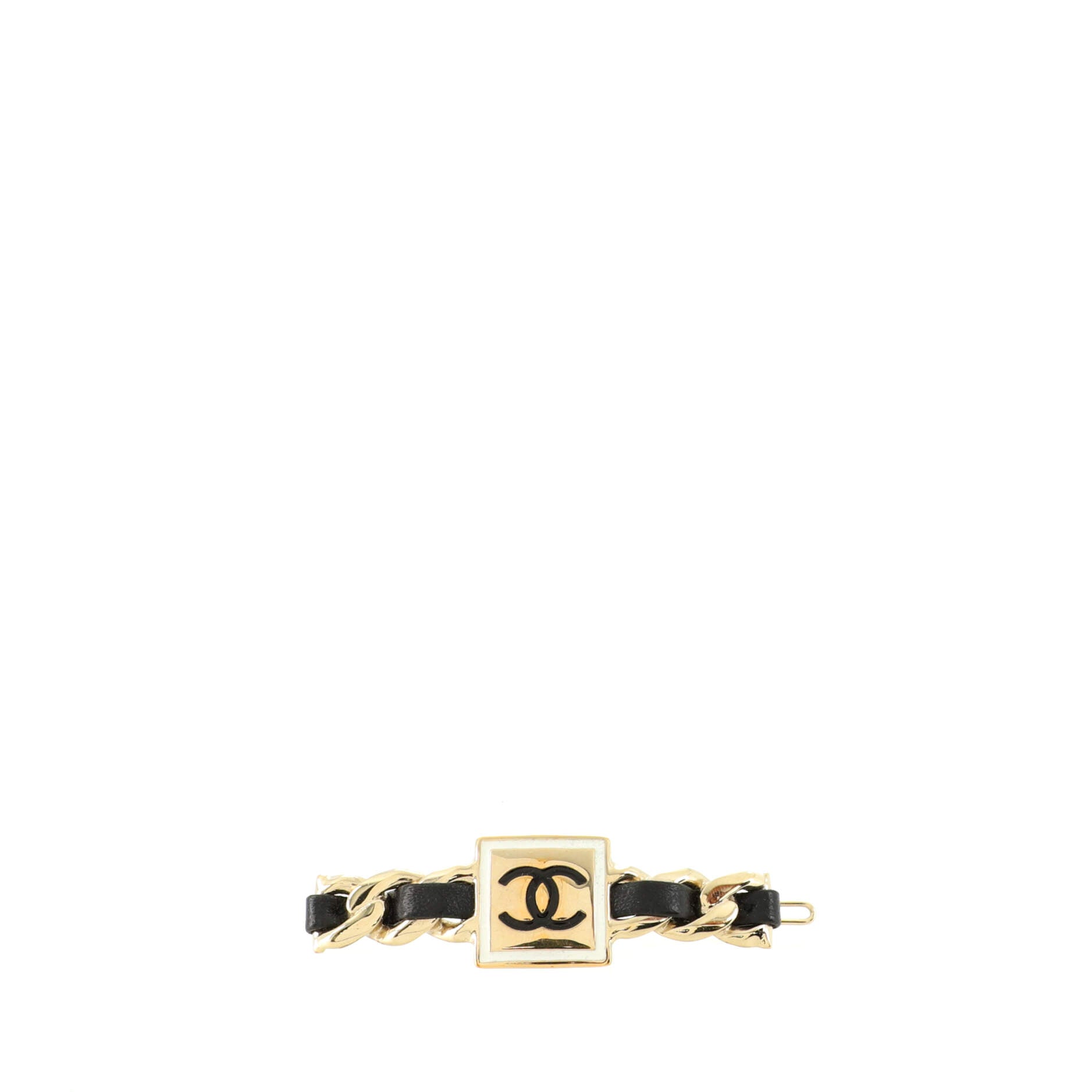 Square CC Chain Hair Clip Barrette Metal with Leather