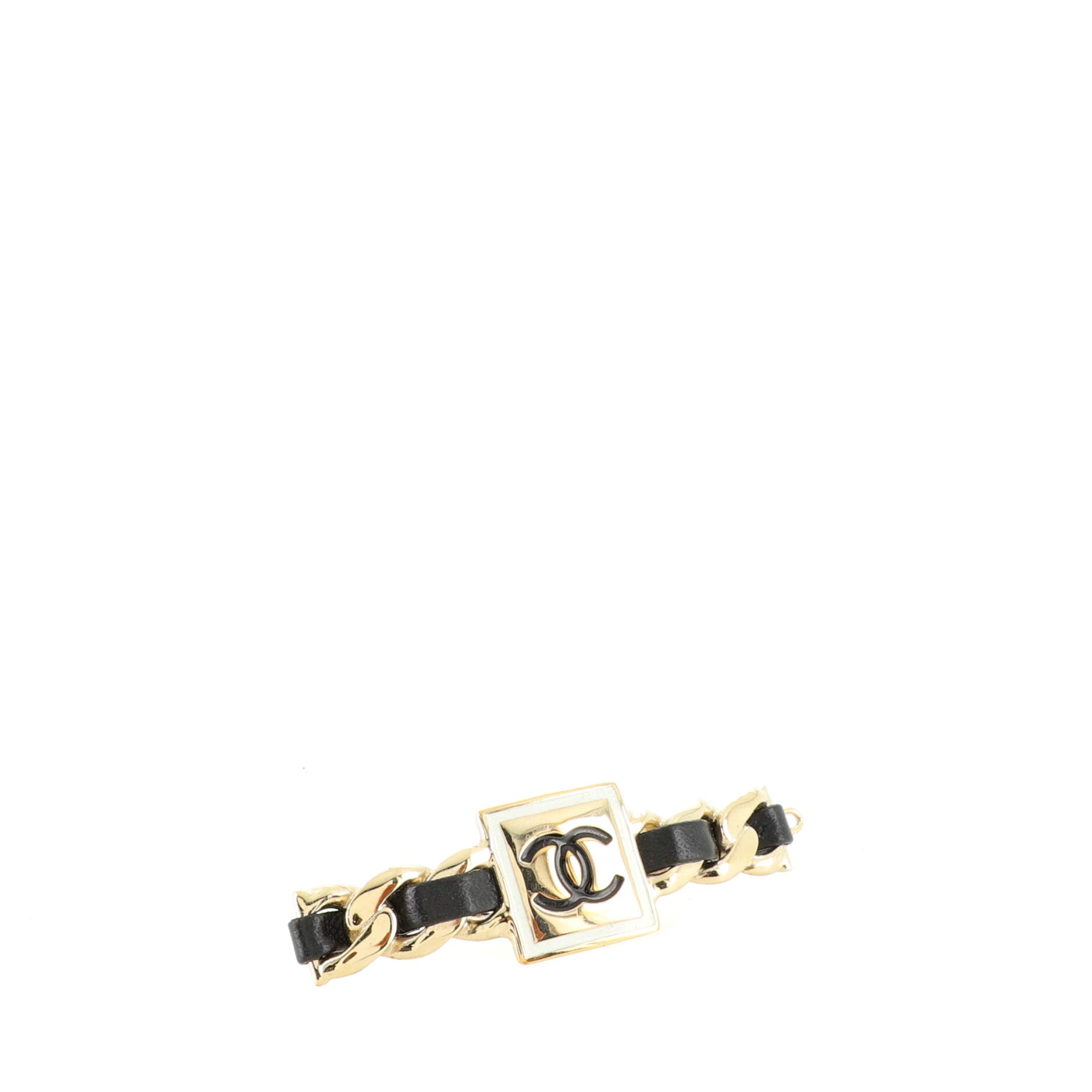 Square CC Chain Hair Clip Barrette Metal with Leather