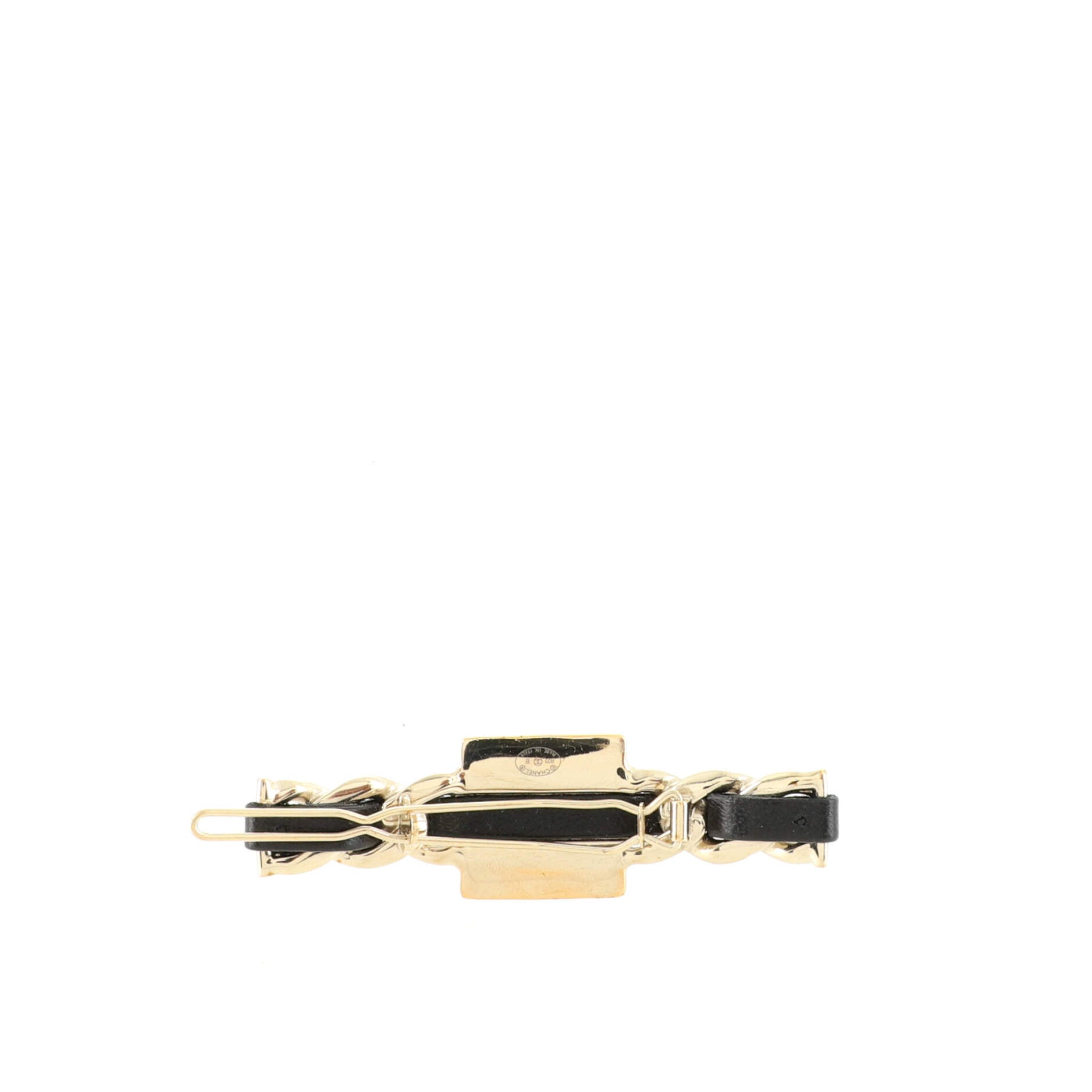 Square CC Chain Hair Clip Barrette Metal with Leather