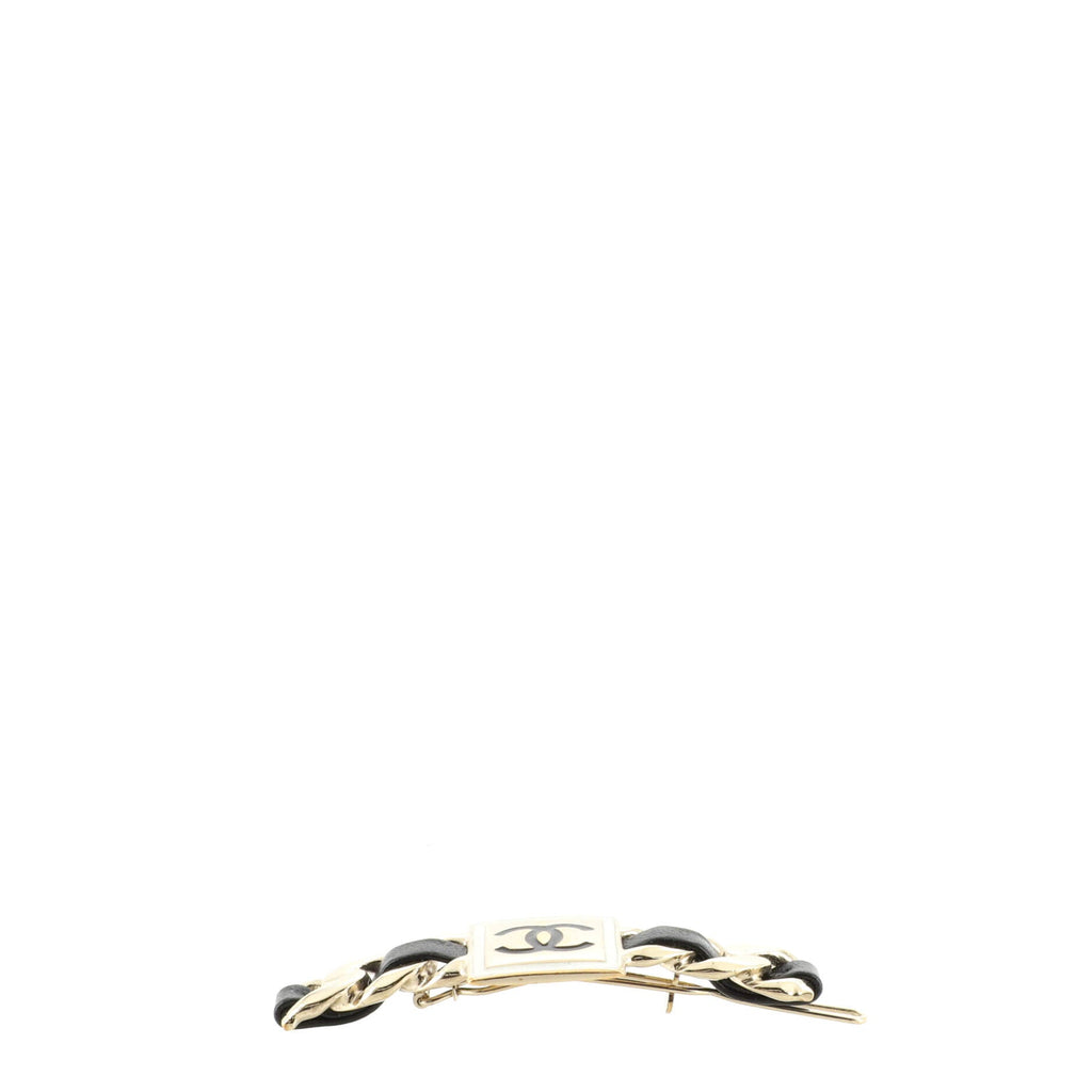 Square CC Chain Hair Clip Barrette Metal with Leather