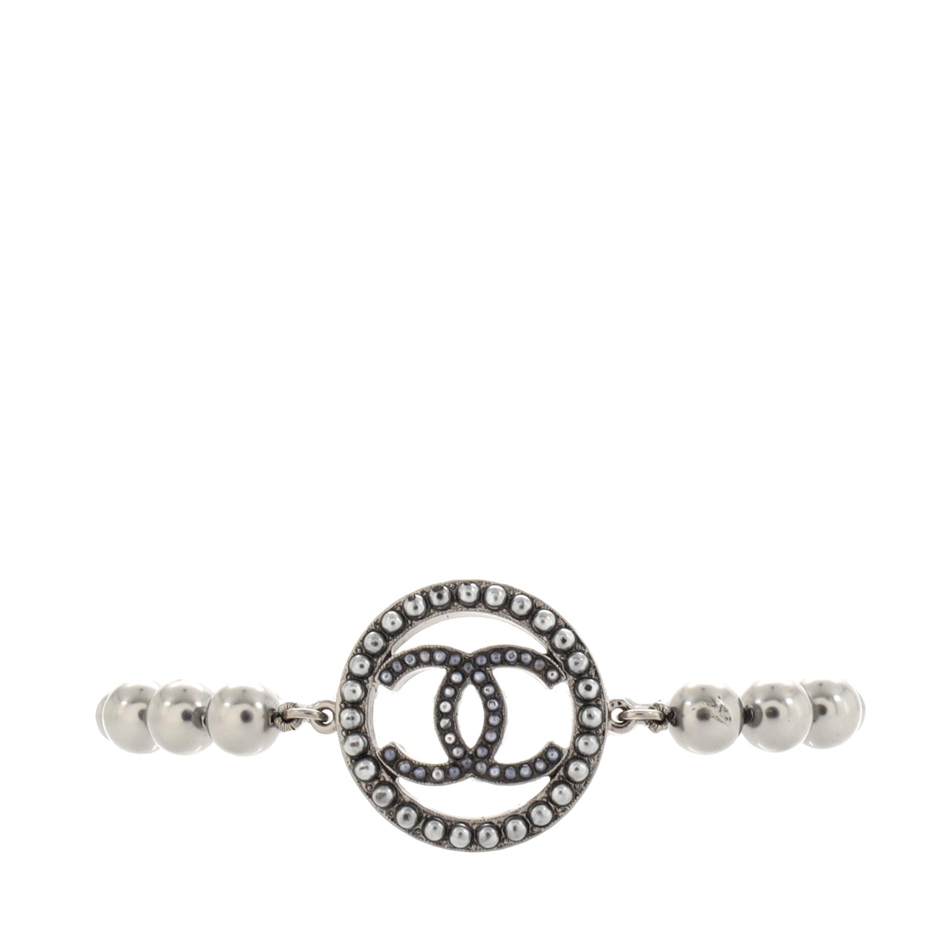 Circle CC Bracelet Metal and Faux Pearls