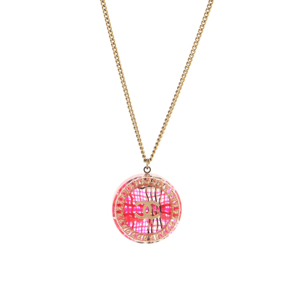 CC Round Pendant Chain Necklace Metal with Resin
