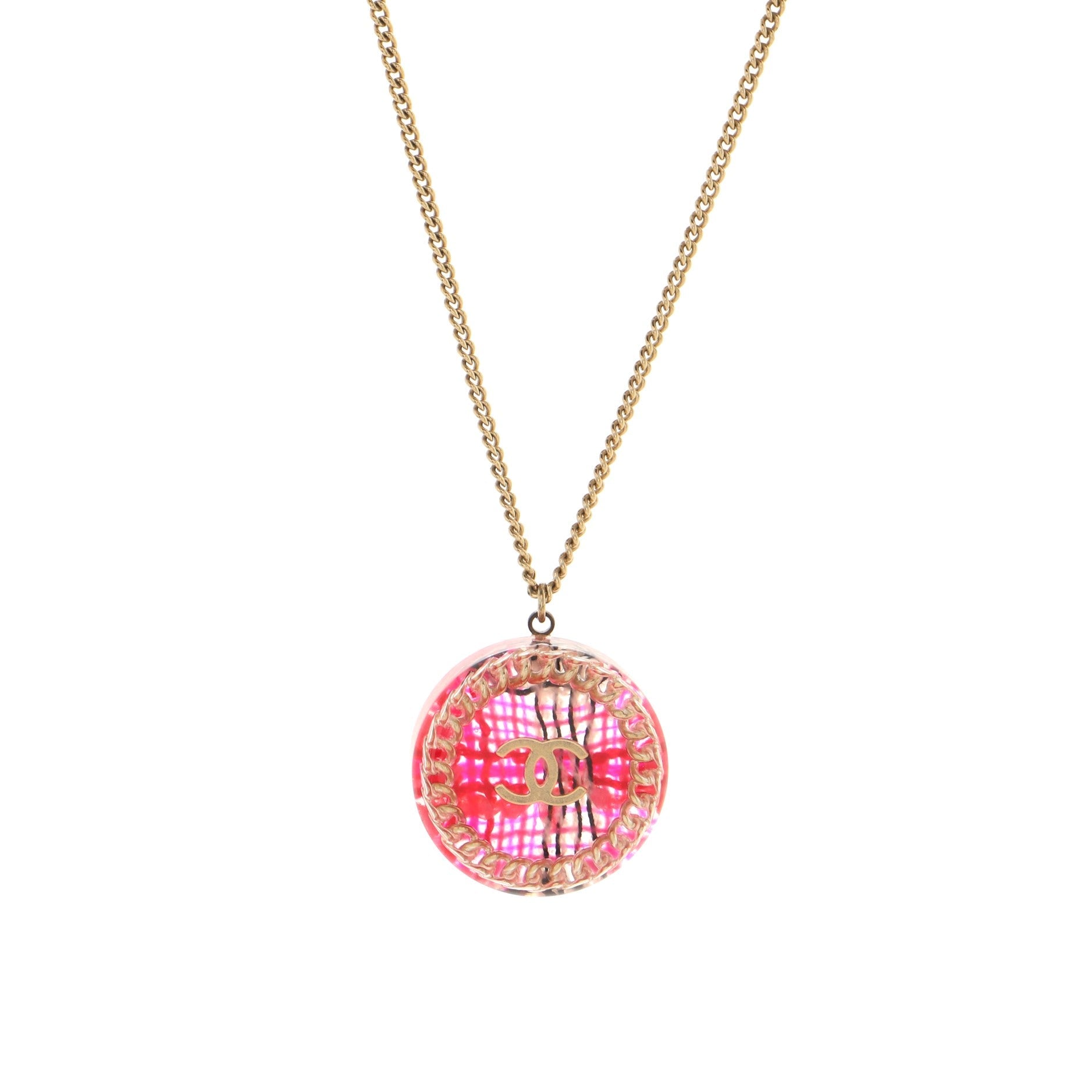 CC Round Pendant Chain Necklace Metal with Resin