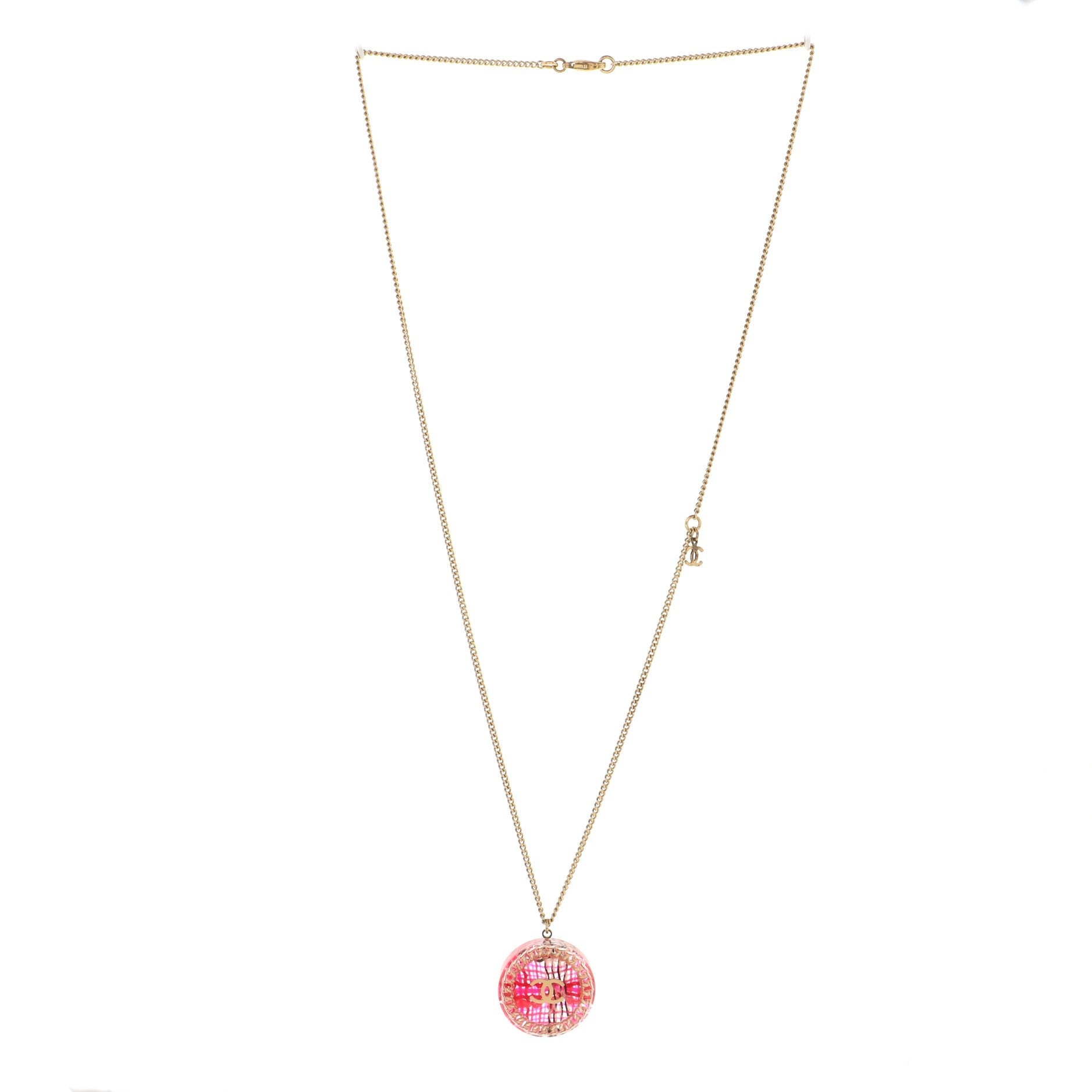 CC Round Pendant Chain Necklace Metal with Resin