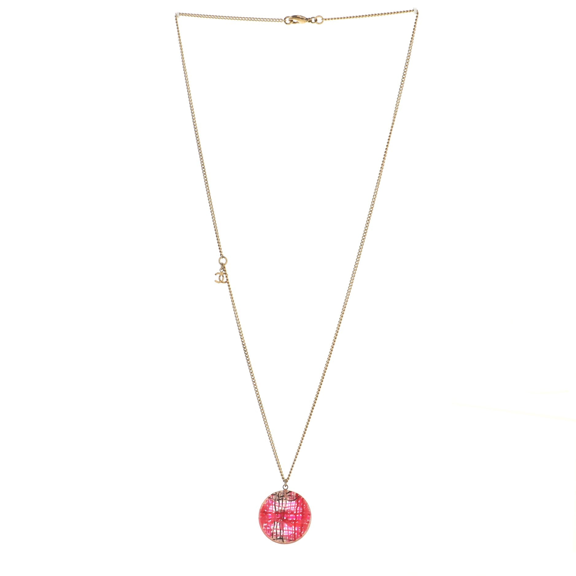CC Round Pendant Chain Necklace Metal with Resin