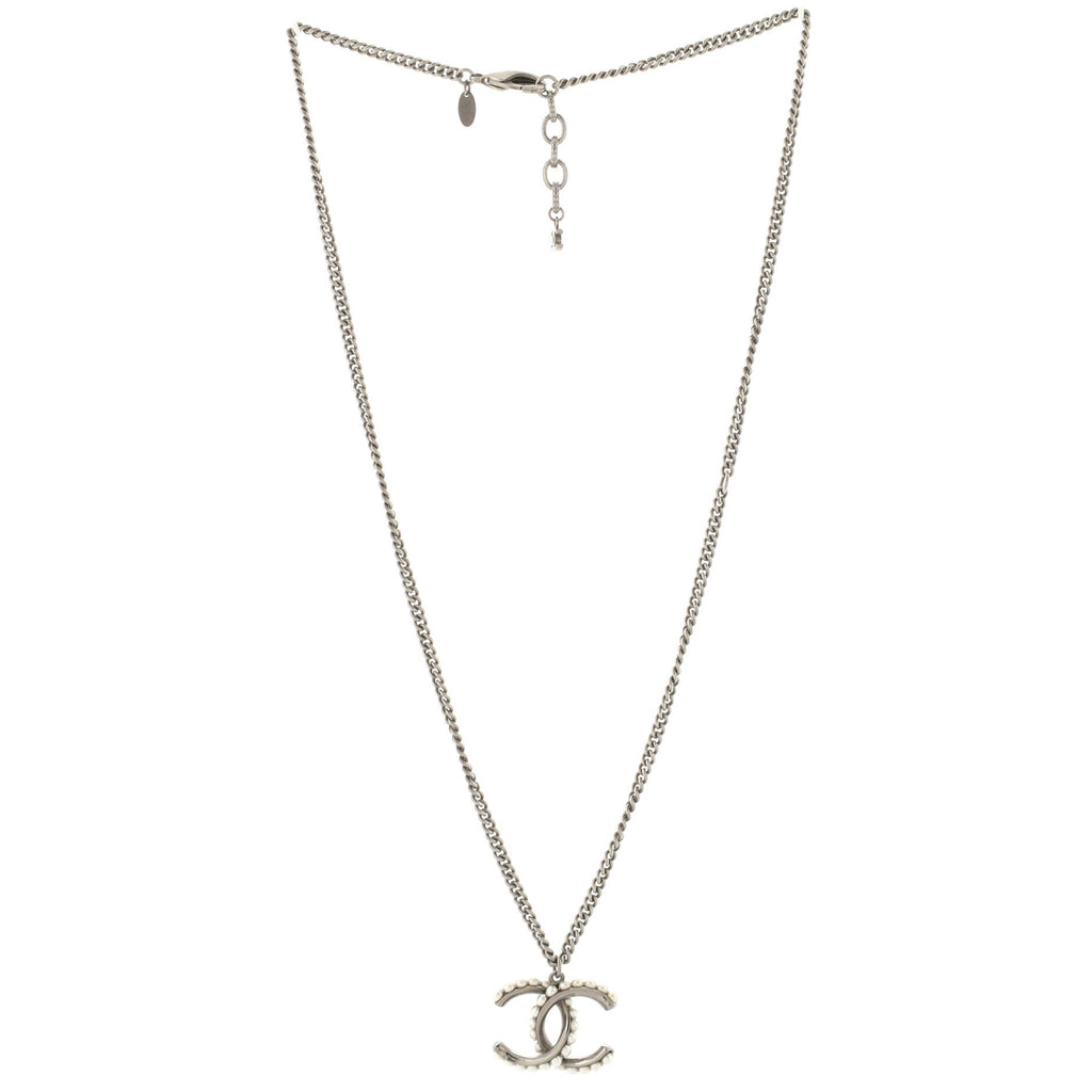 CC Pendant Chain Necklace Metal with Faux Pearl